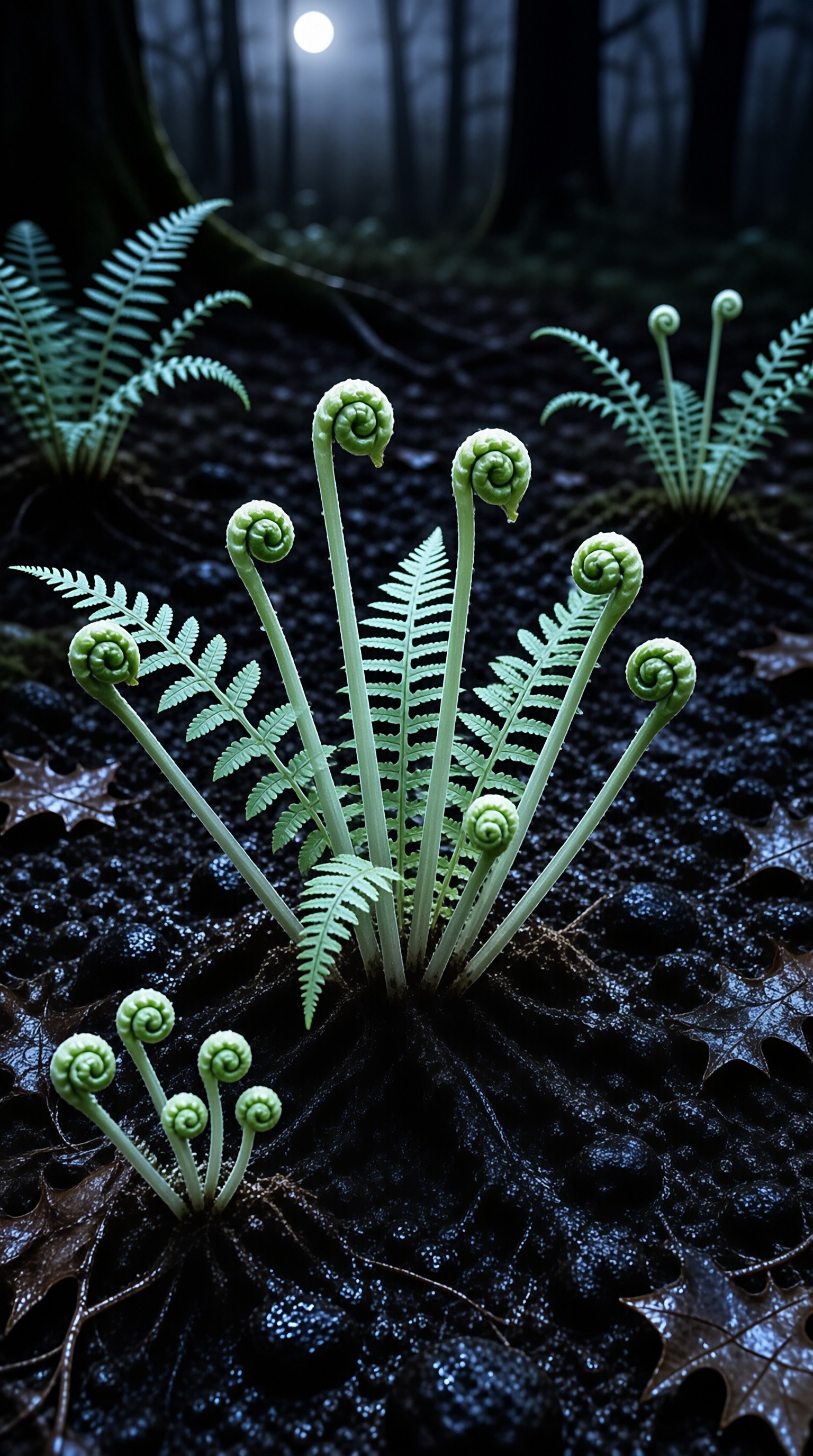 Moonlit Fern Fiddleheads