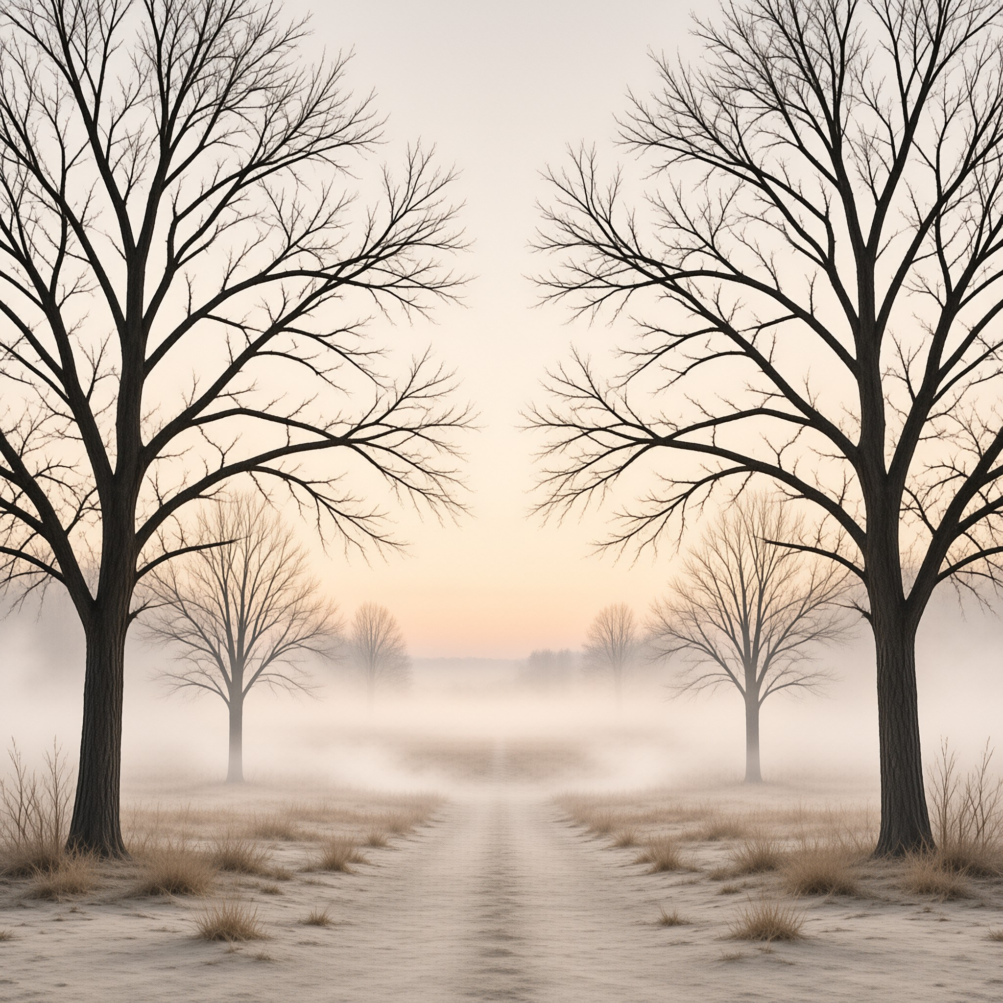 Misty Path with Bare Trees