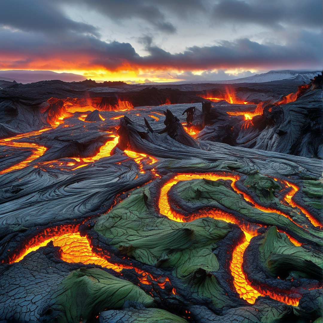 Lava Flows at Sunset