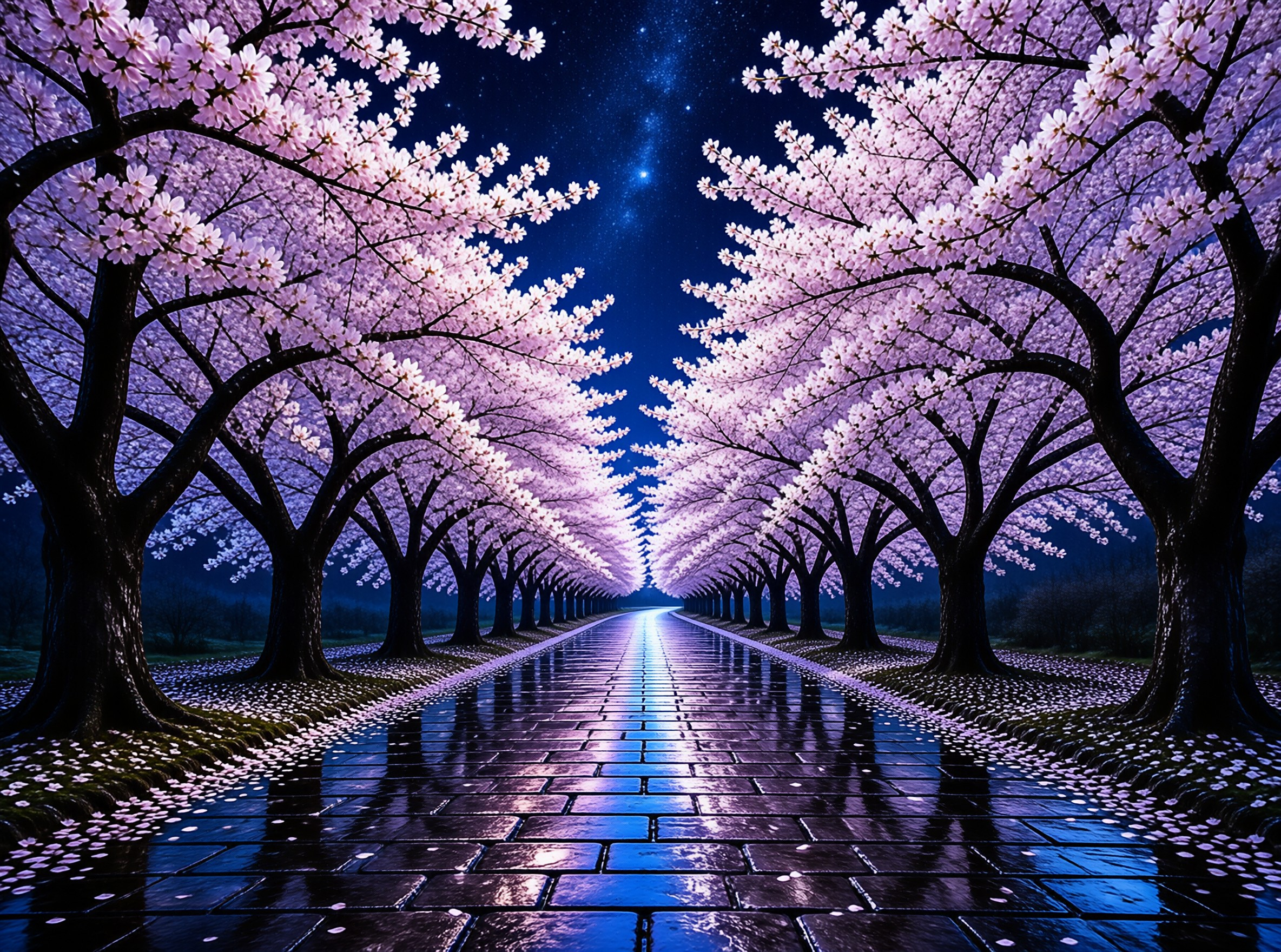 Cherry Blossom Path at Night