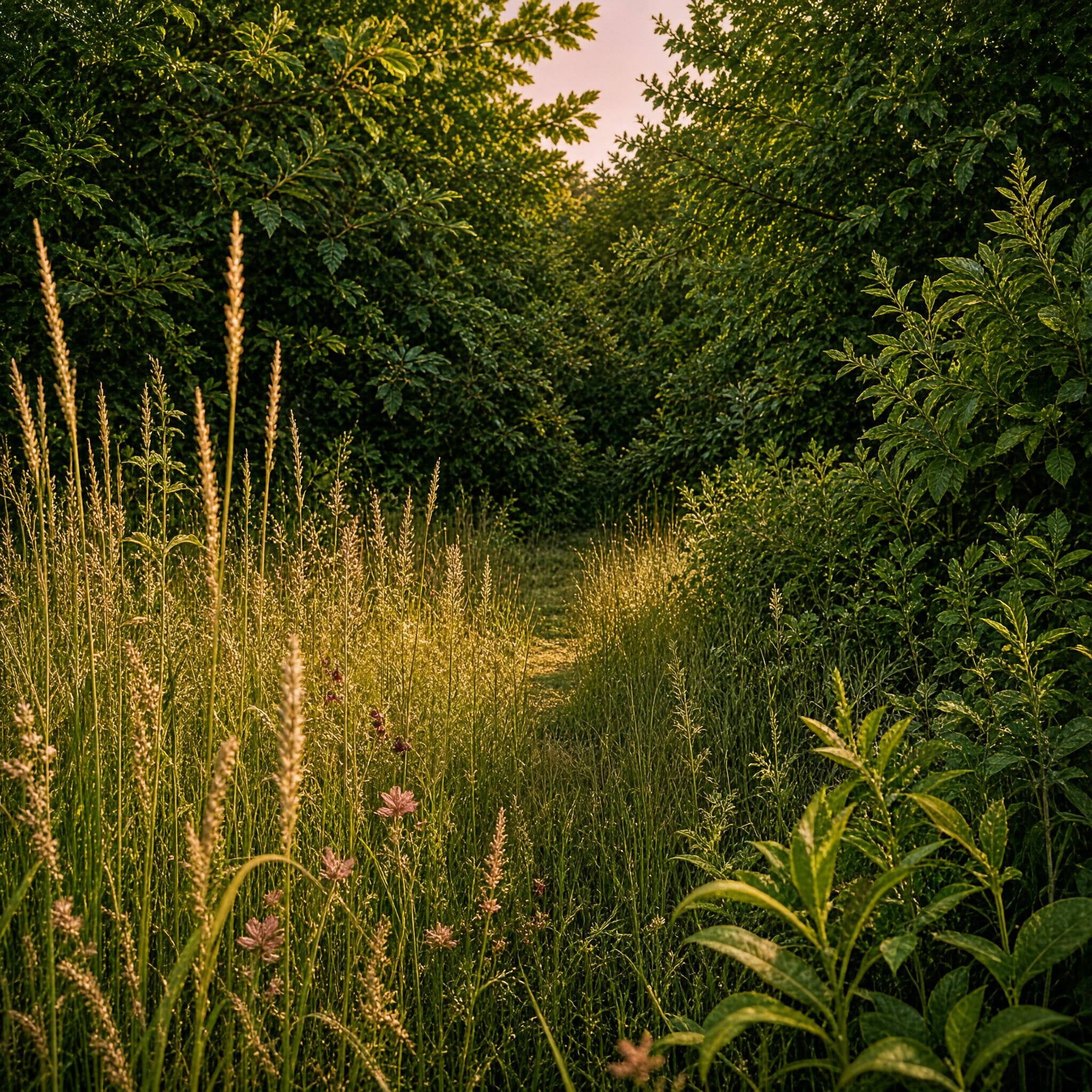 Sunlit Path Through Greenery