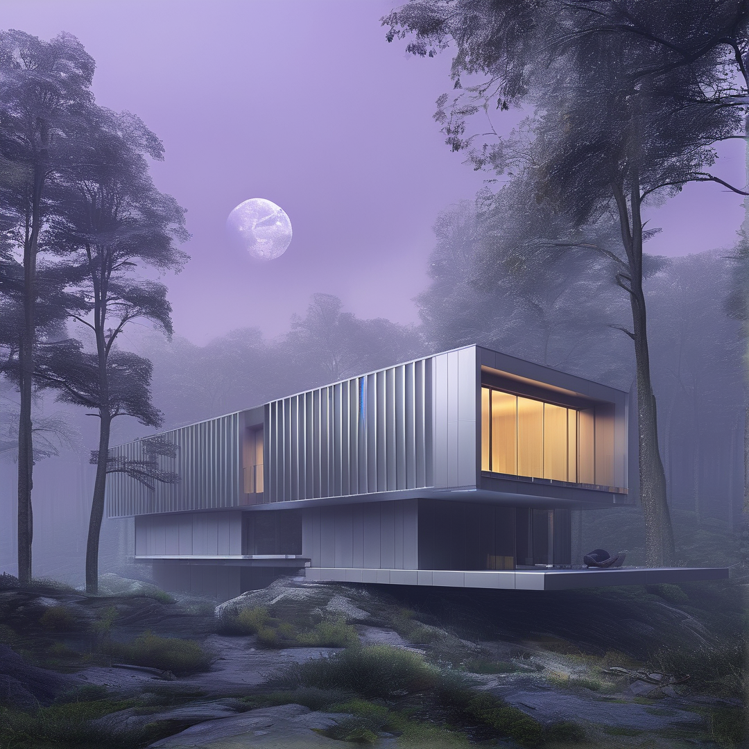 Modern Cabin in Misty Forest