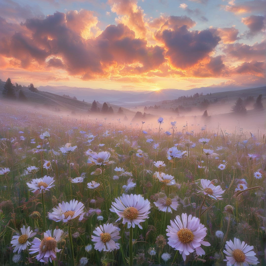 Sunset Field of Wildflowers