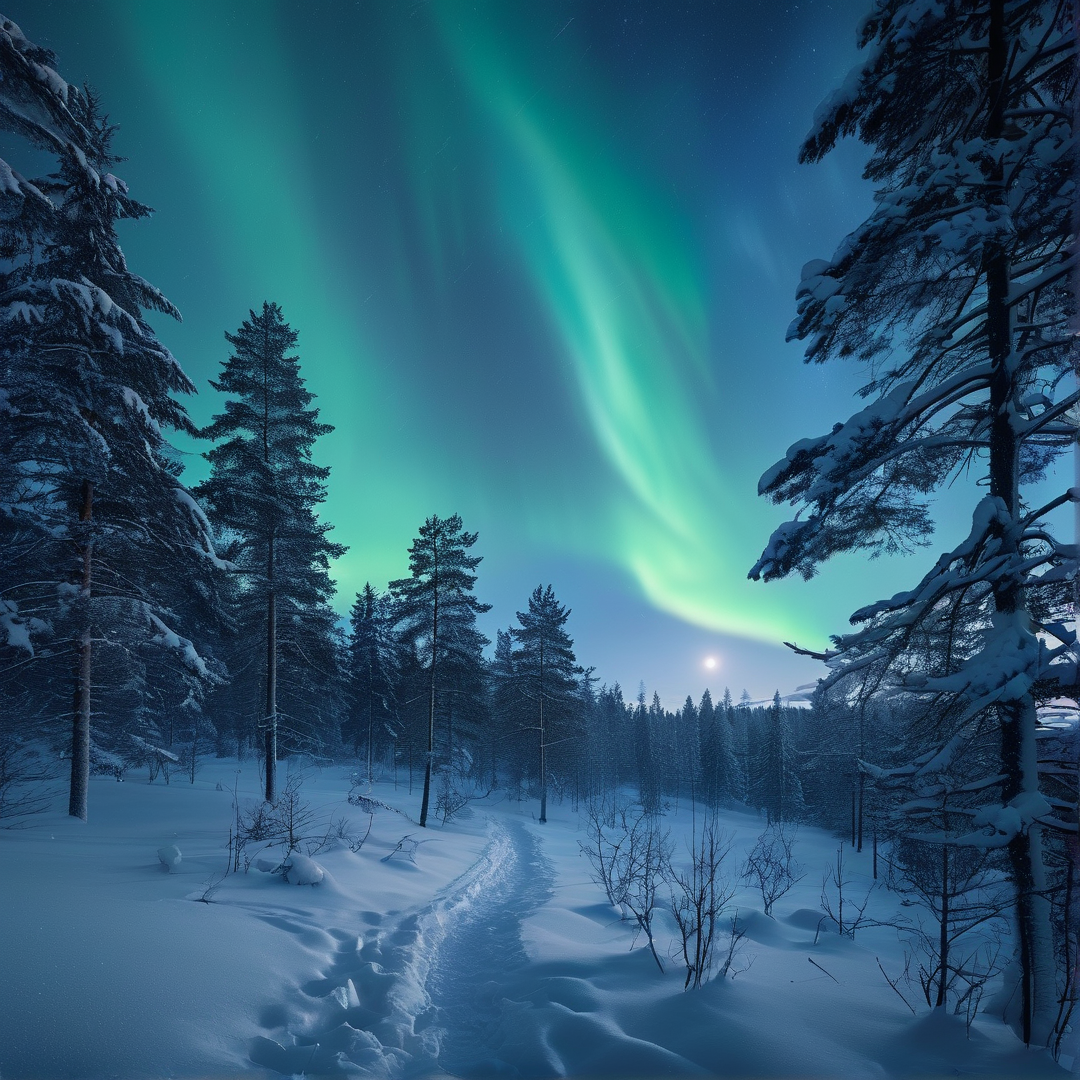 Aurora Over Snowy Forest
