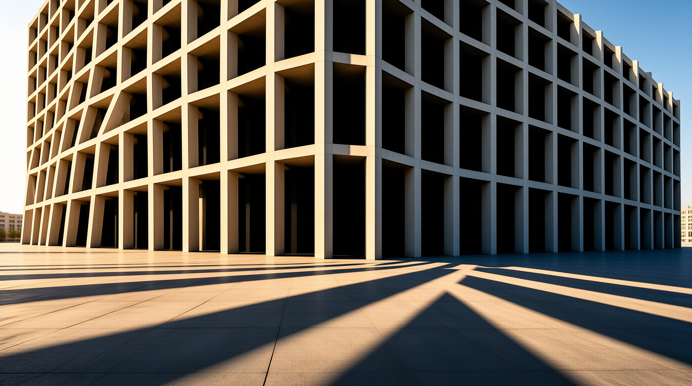 Concrete Grid Building With Sharp Shadows