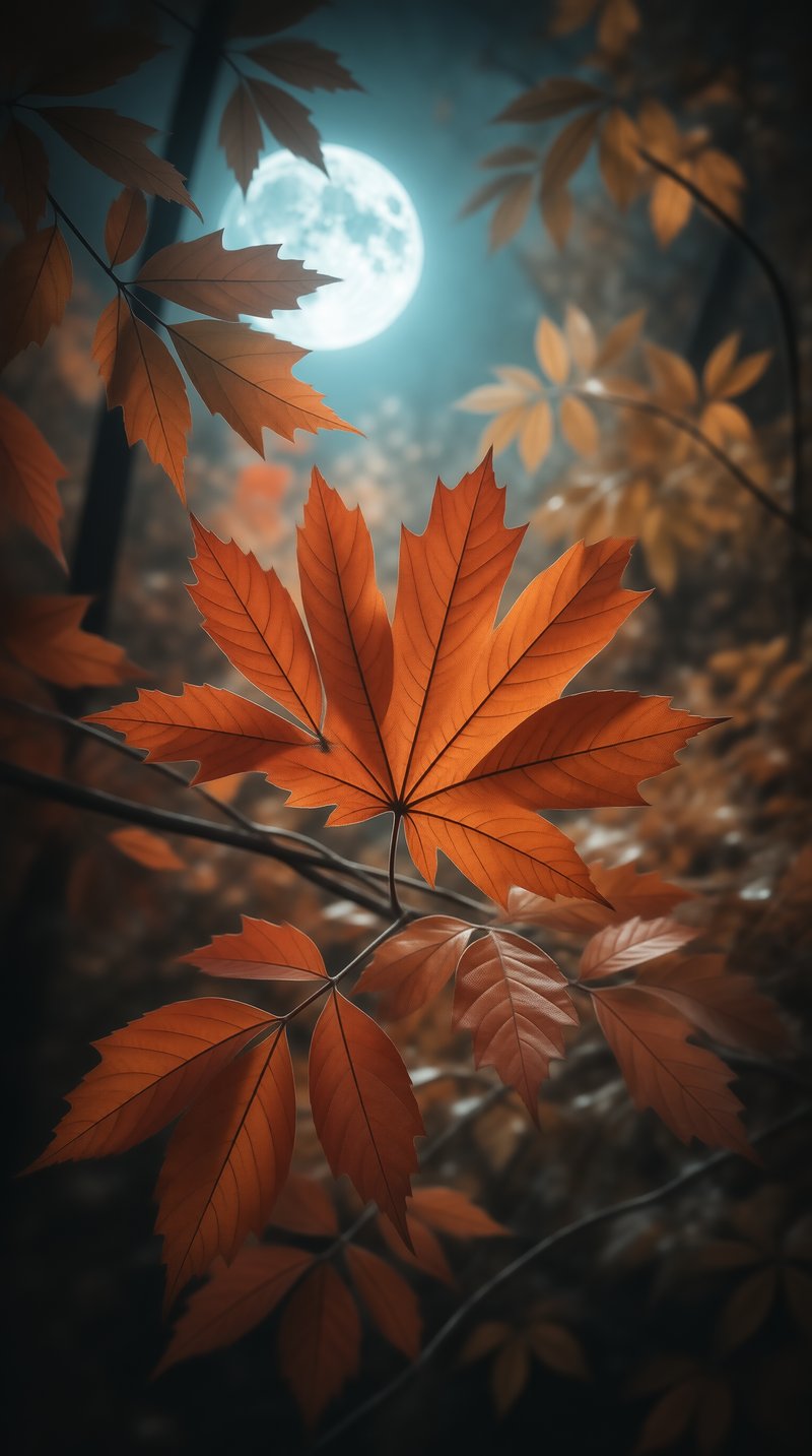 Moonlit Autumn Leaf