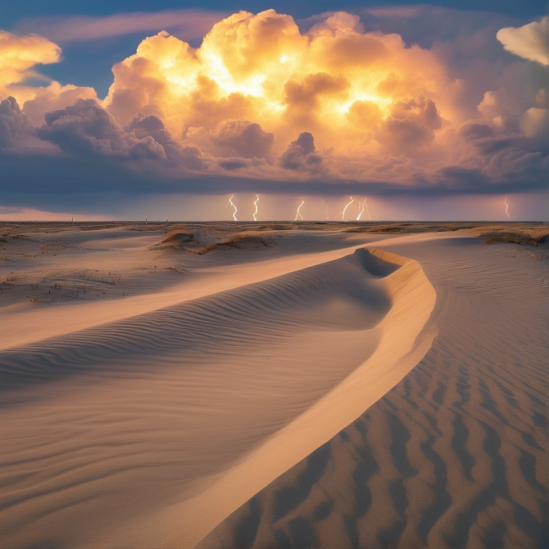 Lightning Storm Over Desert Dunes