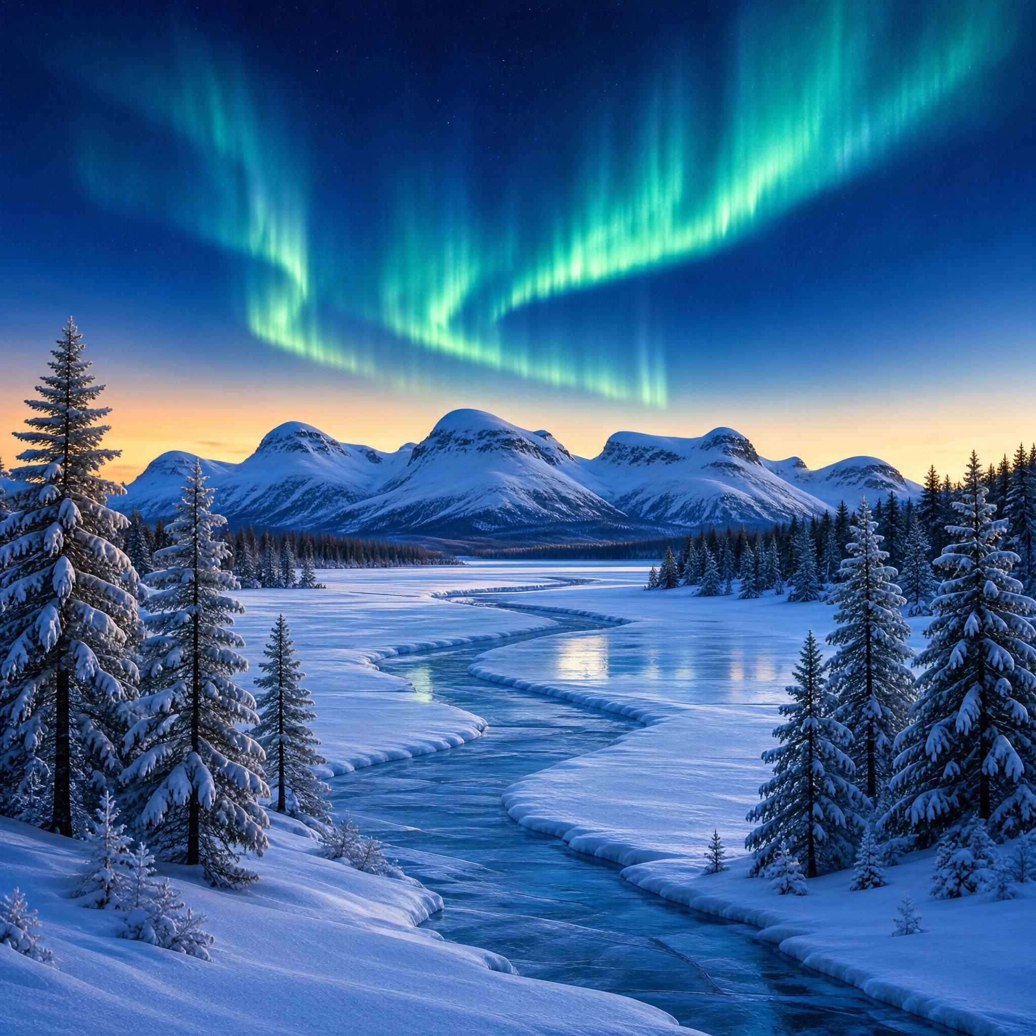Northern Lights Winter Scene