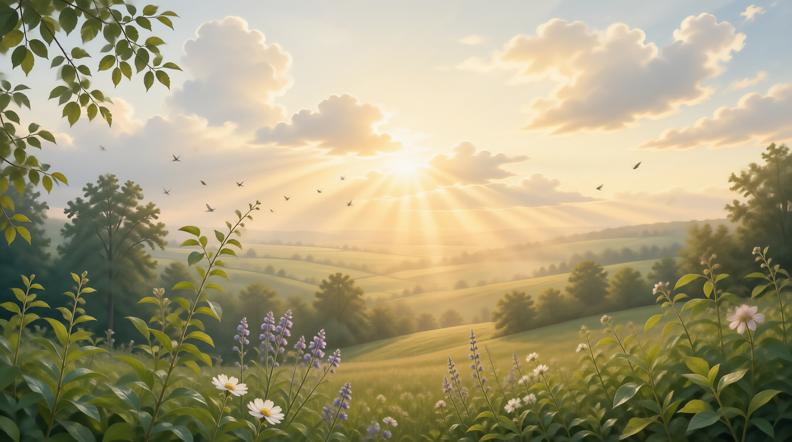 Sunrise Over Rolling Hills