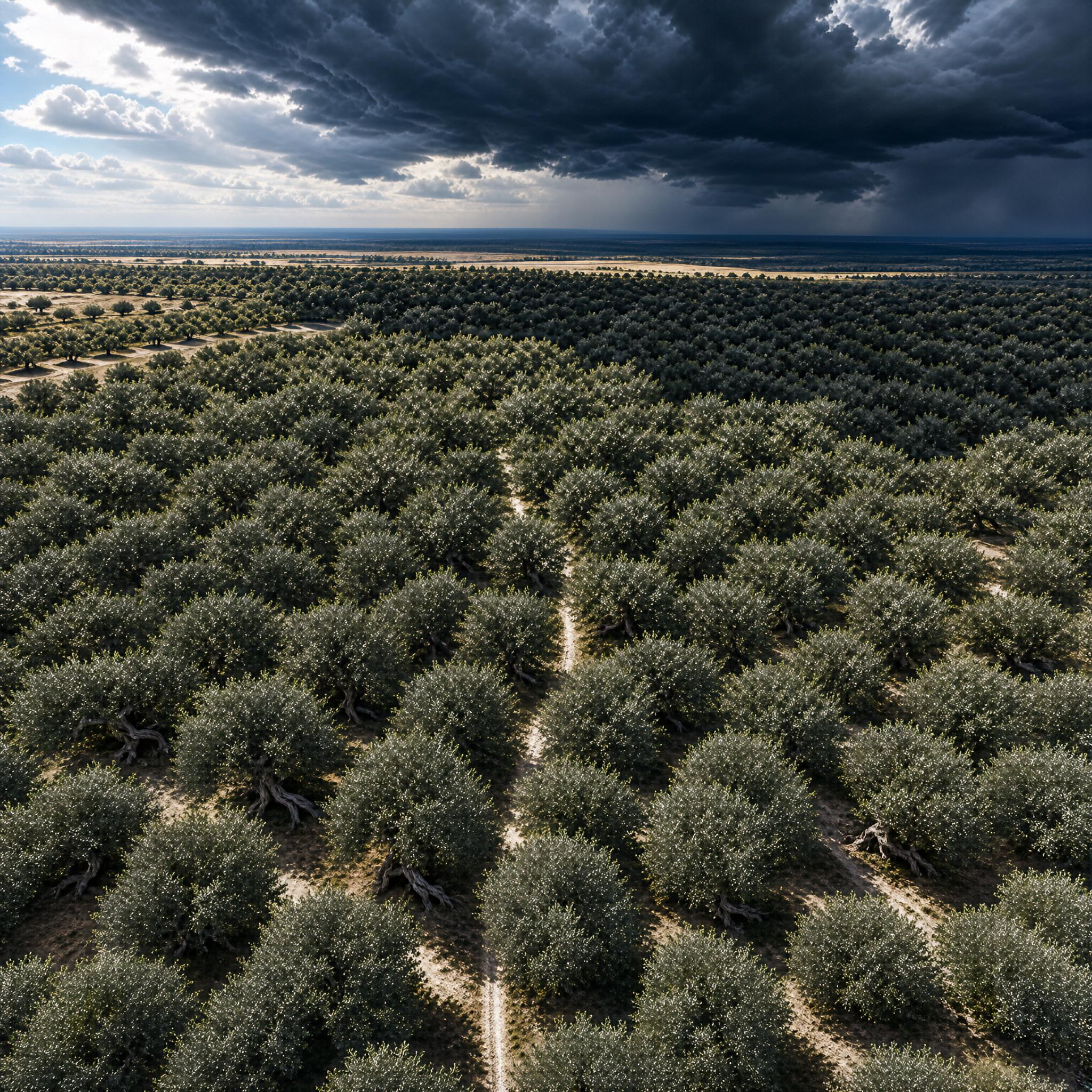 Olive Grove Under Stormy Sky