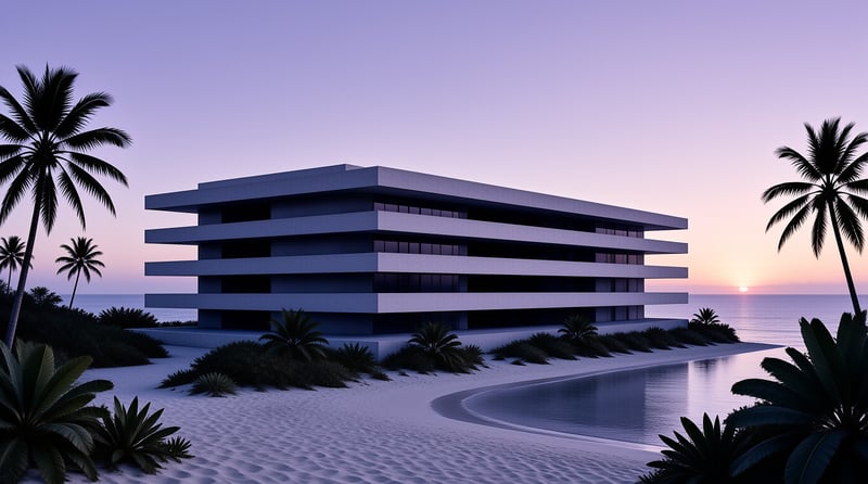 Modern Beach House at Sunset