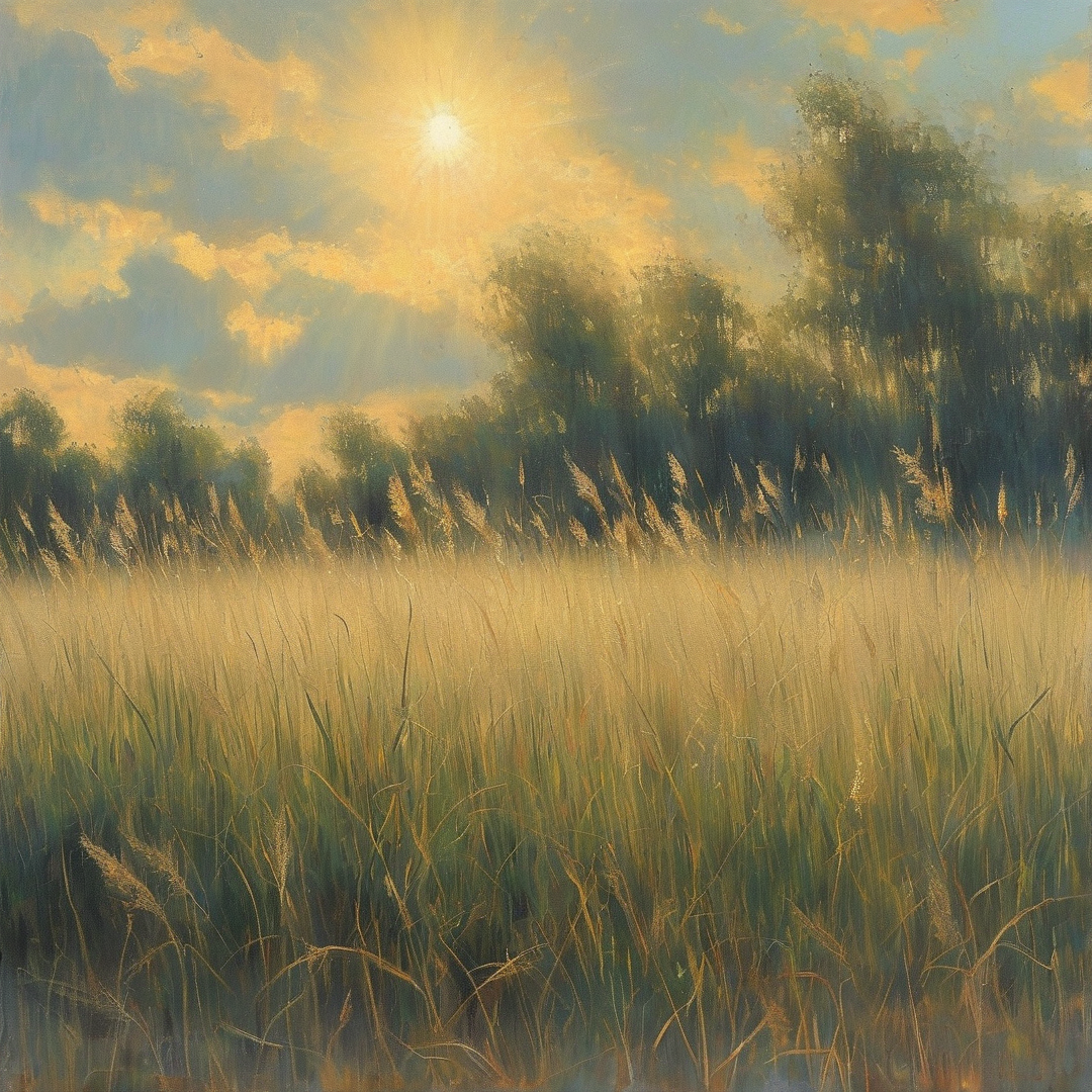 Sunlight Over the Grassy Field
