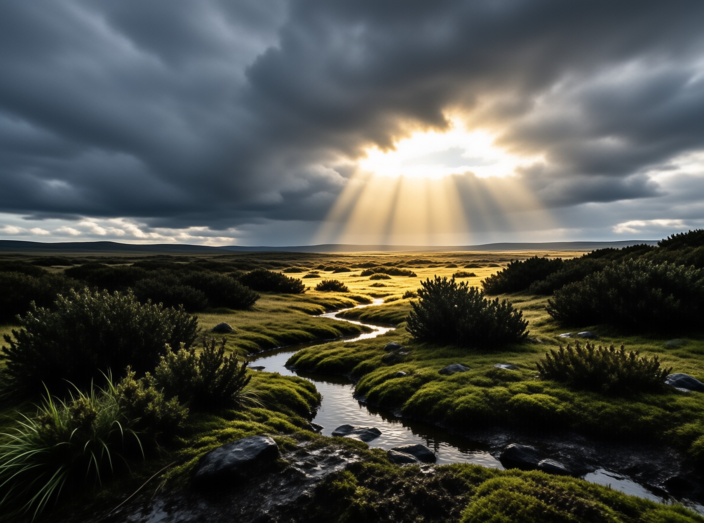 Sunbeams Over Grassland