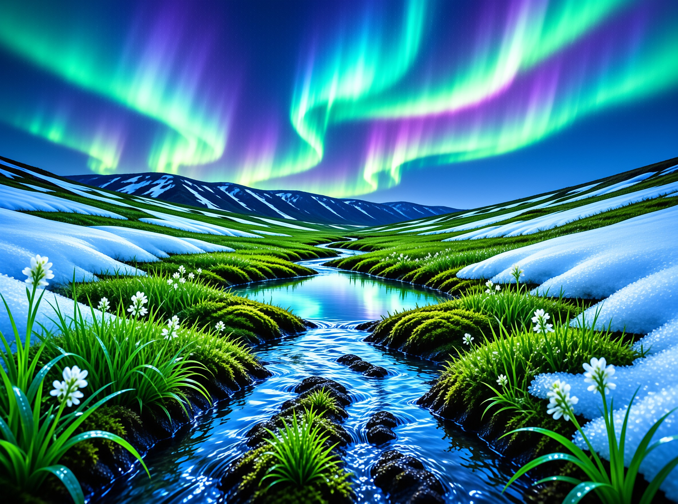 Aurora Borealis Over River