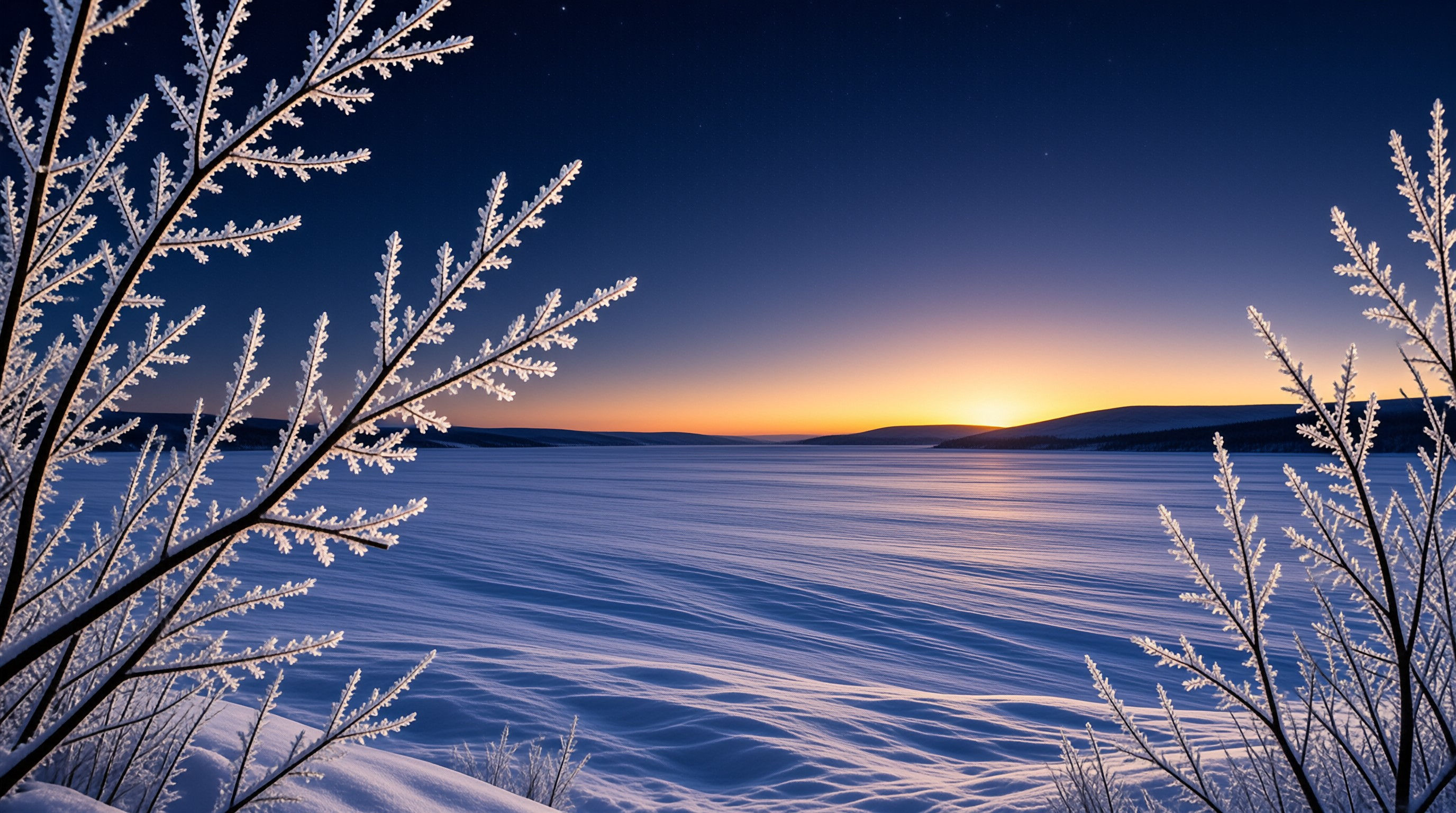 Winter Twilight at Frozen Lake