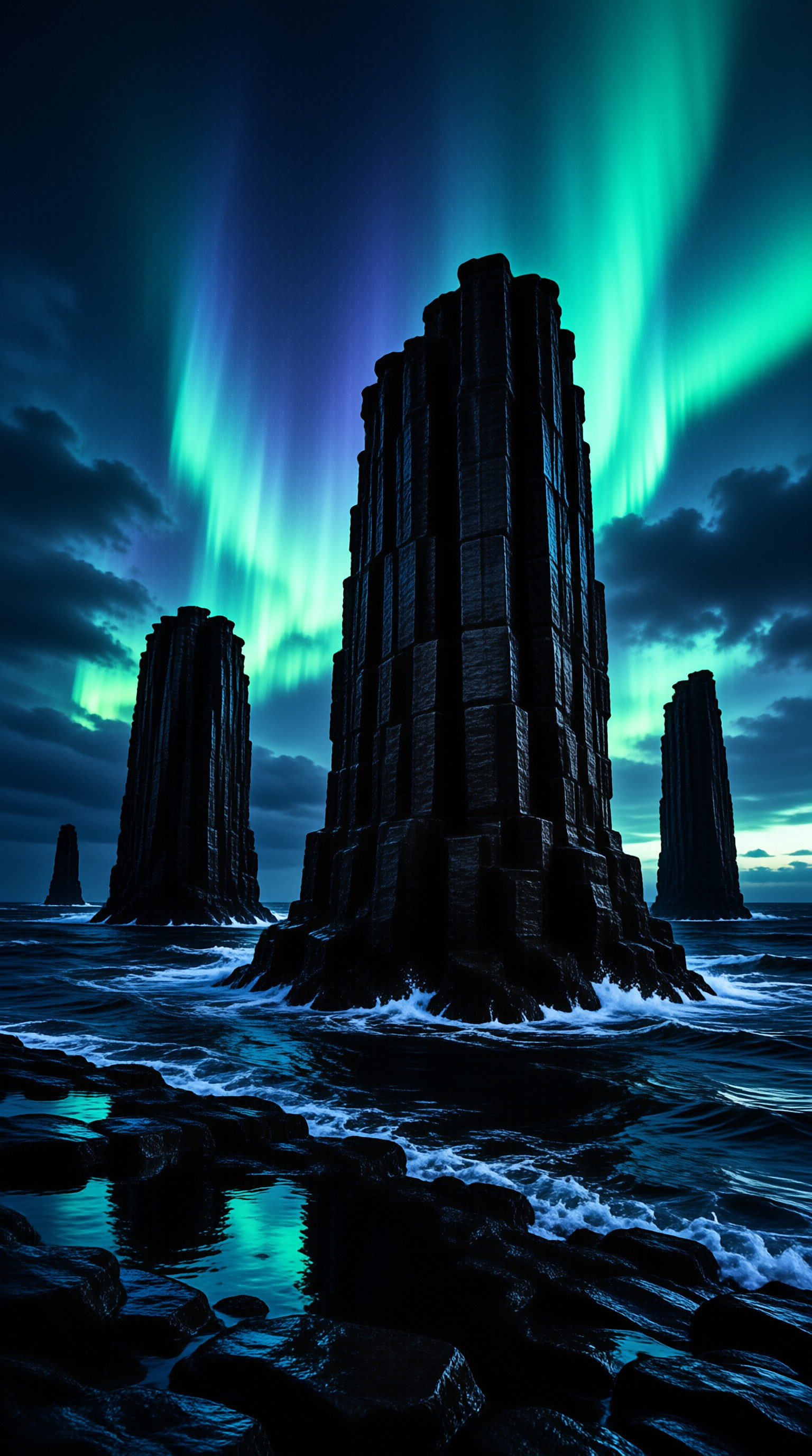 Aurora over Basalt Columns