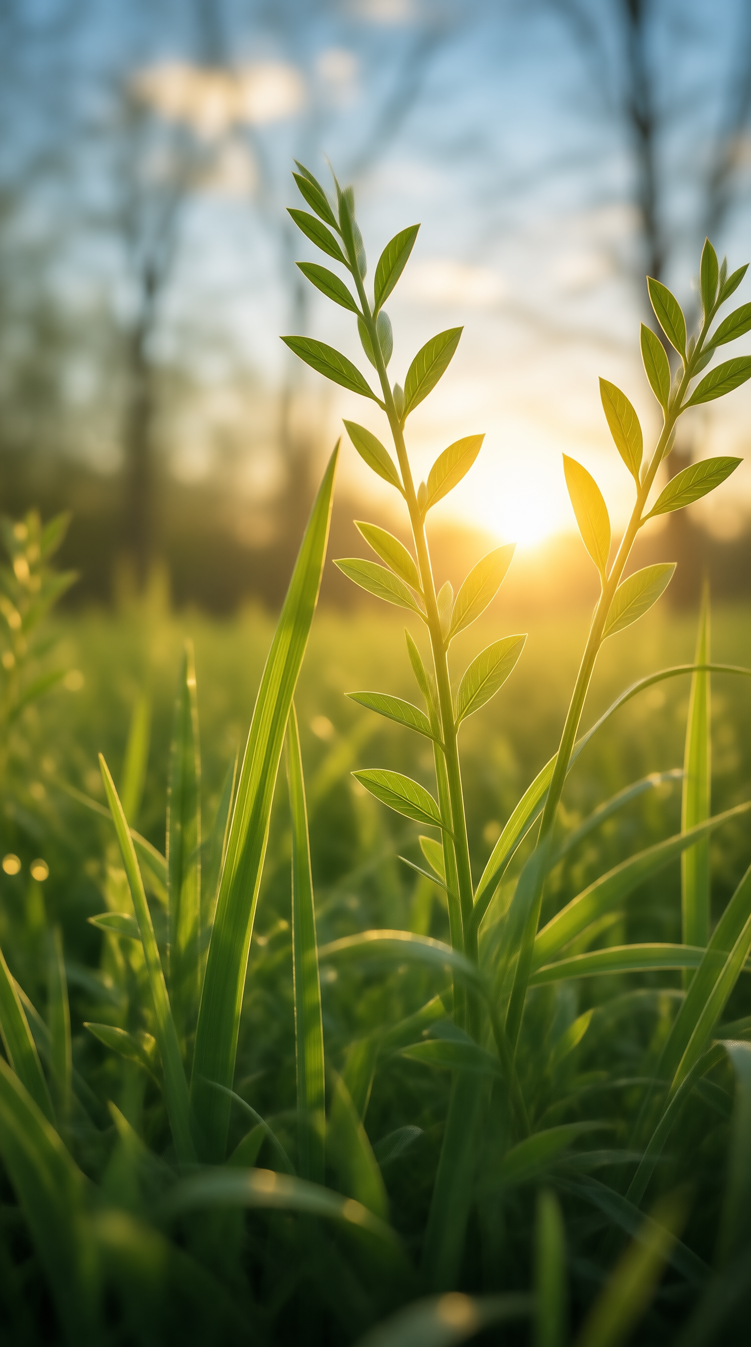 Golden Sunlight Through Green Sprouts