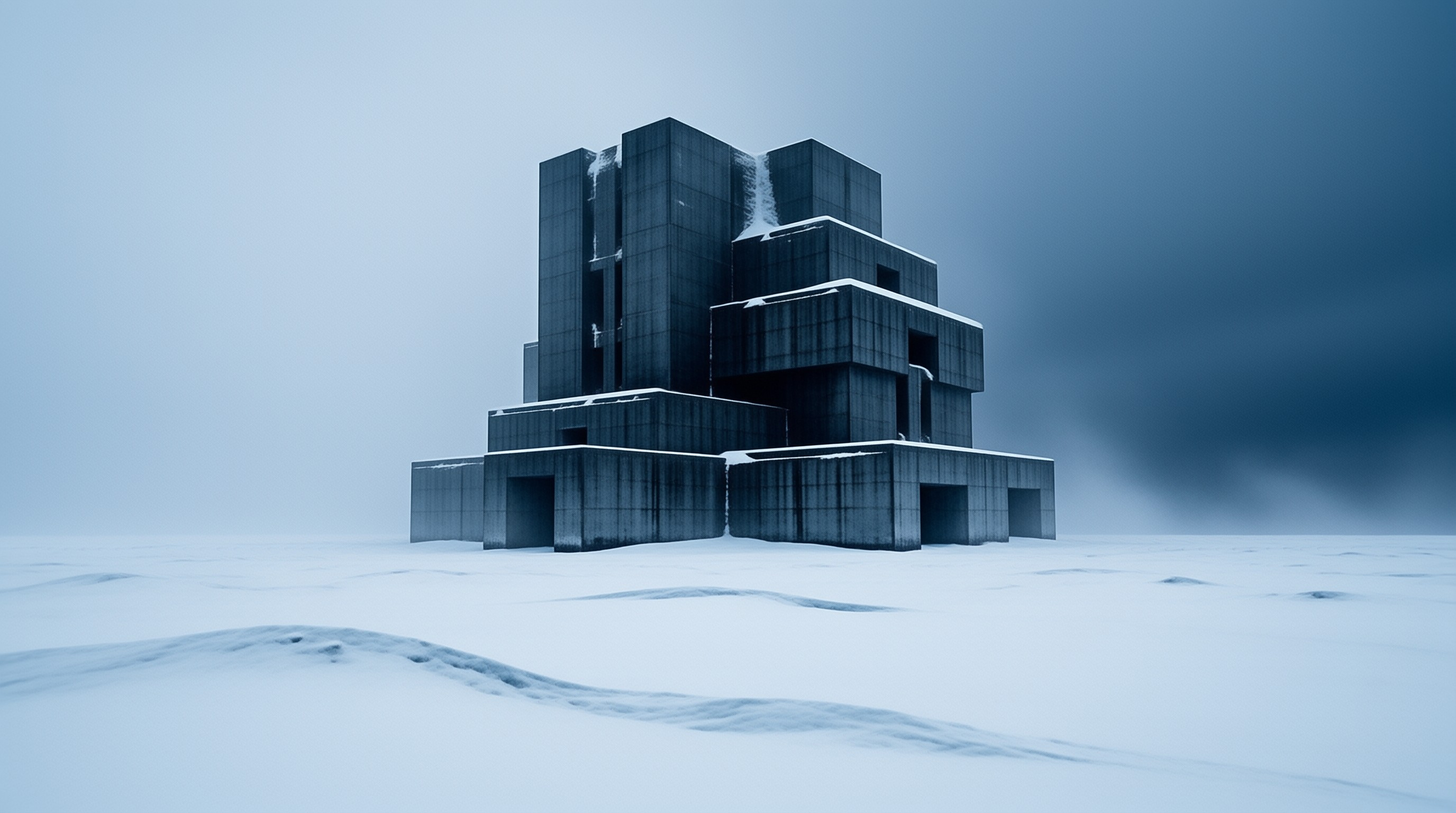 Brutalist Structure in Snow
