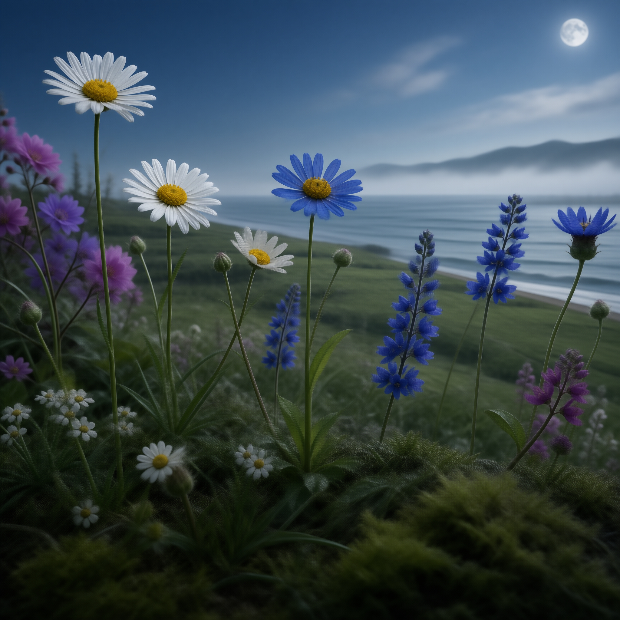Moonlit Floral Landscape