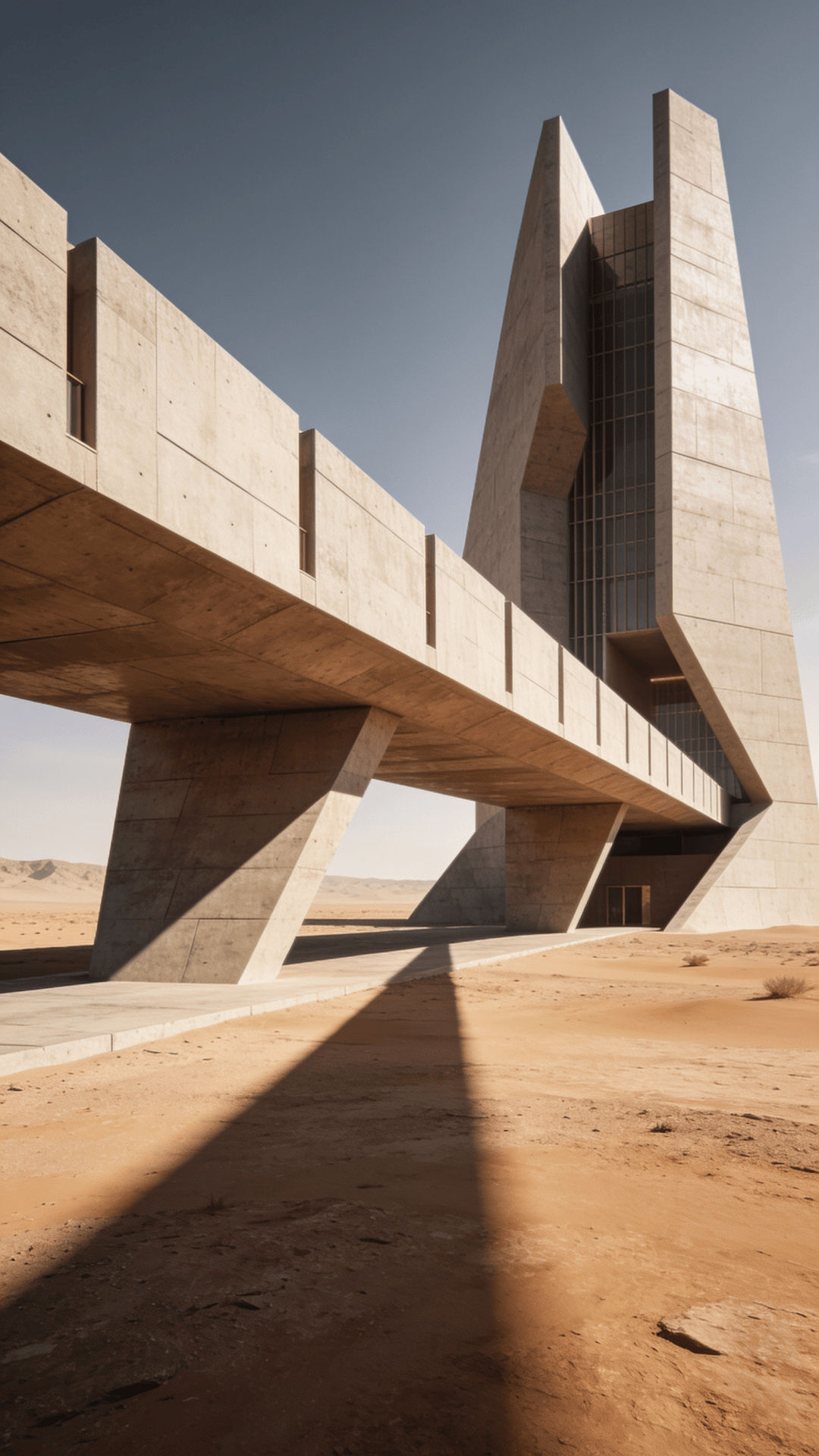 Bridge with Brutalist Massing — Desert Plain