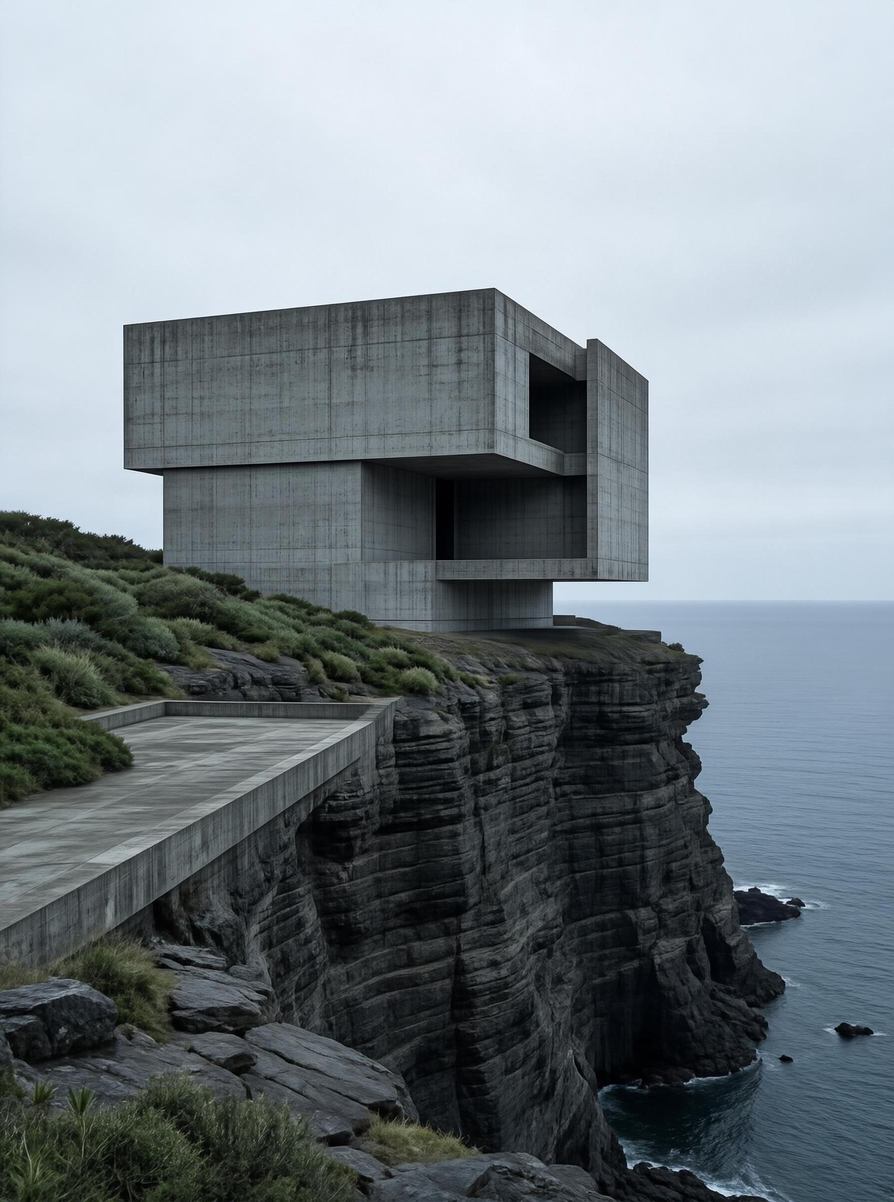 Brutalist Concrete House on a Cliff