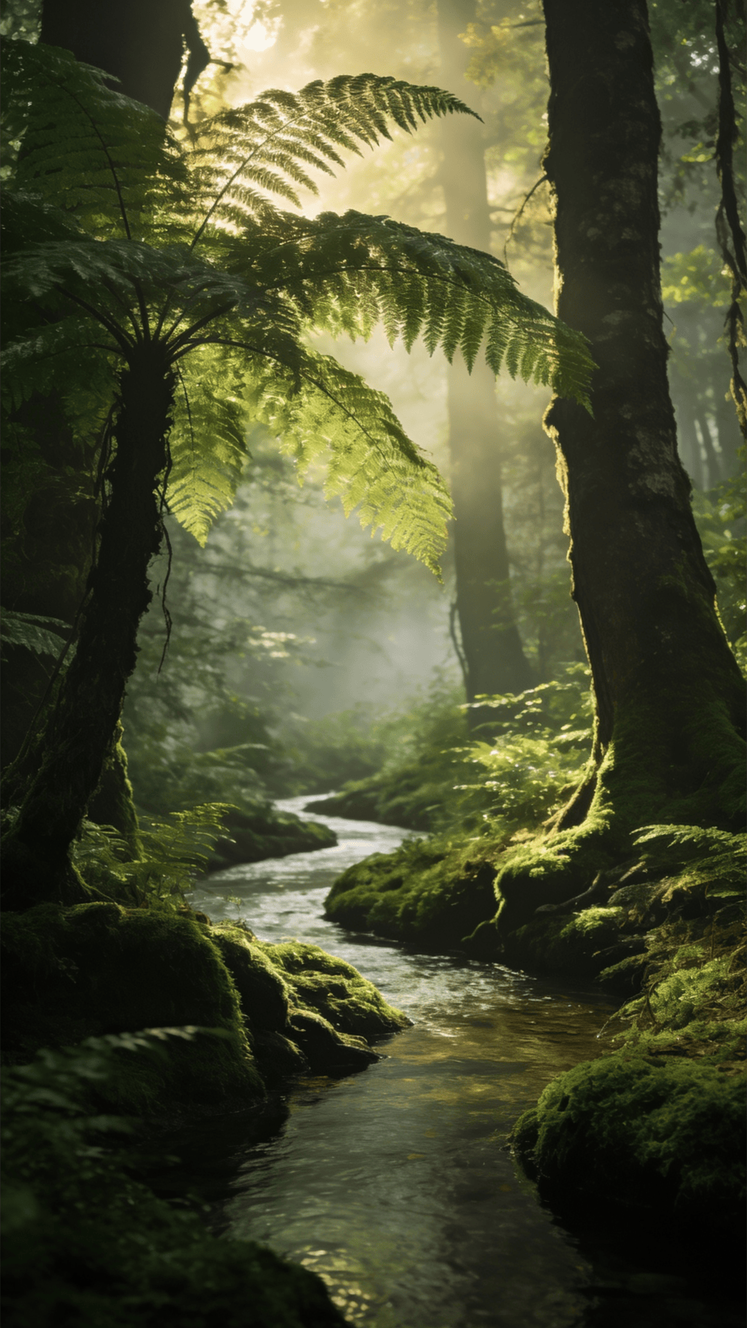 Soft Moss and Ferns in Morning Light