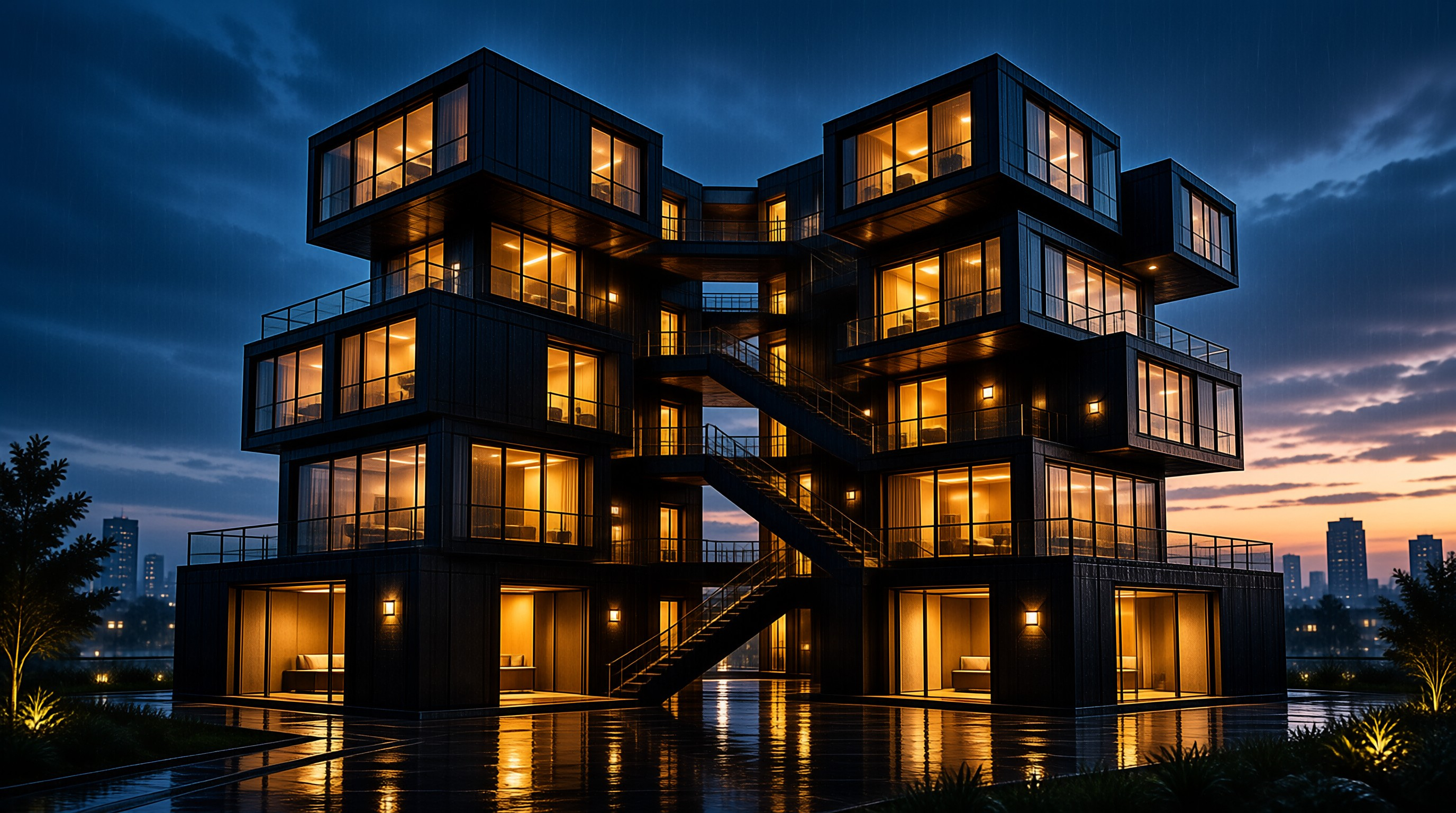 Modern Modular Hotel at Dusk