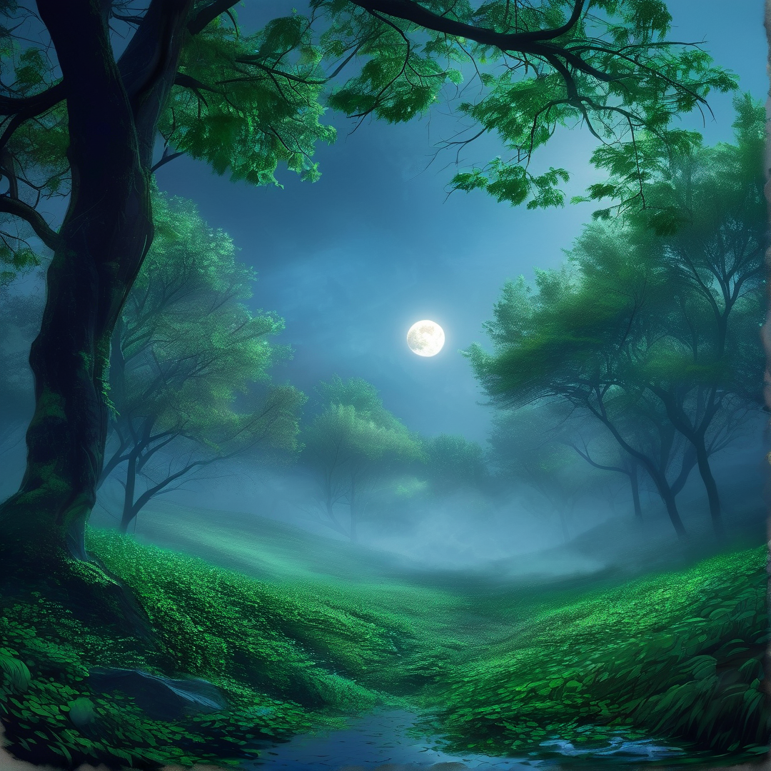 Moonlit Forest Glade Landscape