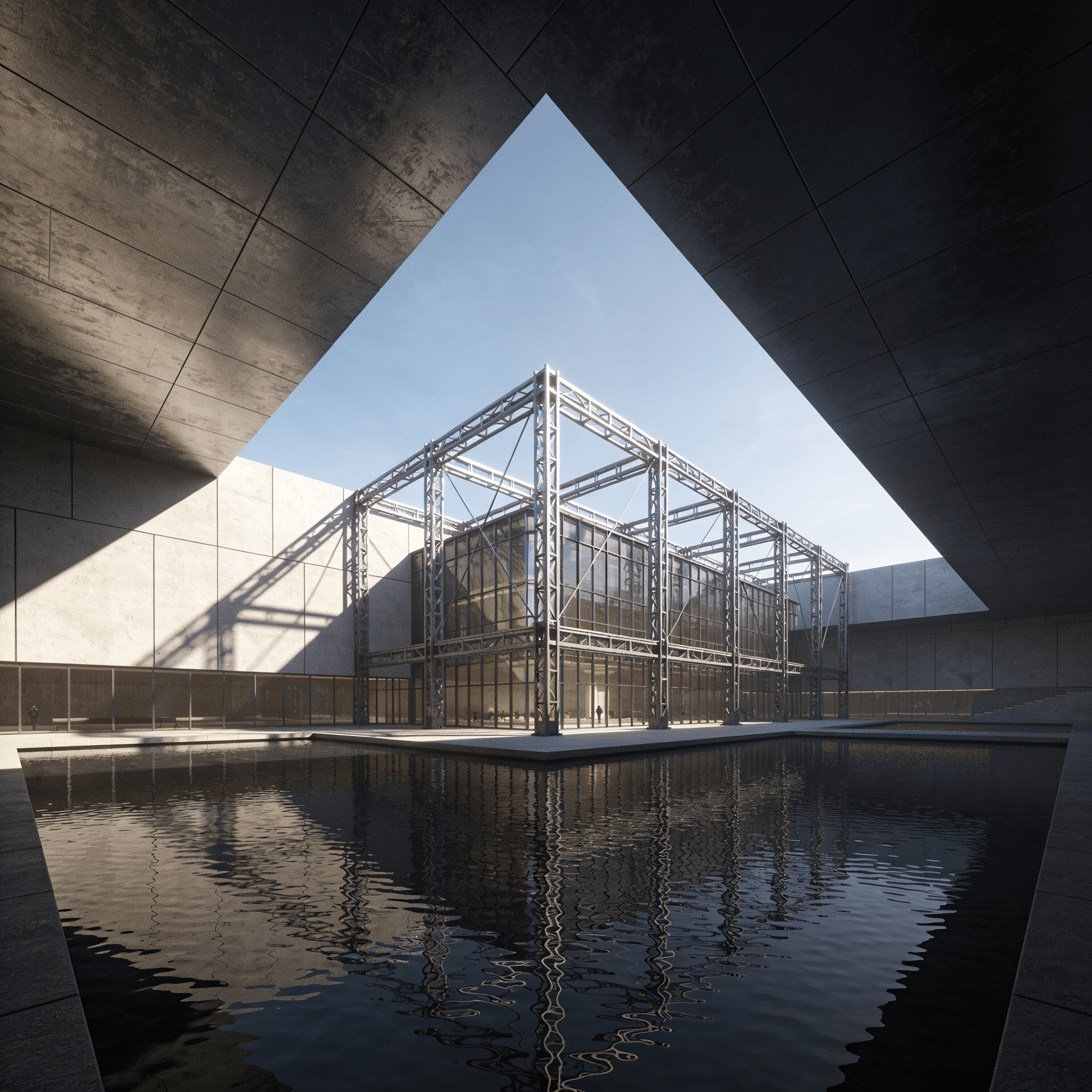 Cultural Center with Steel Frame — Reflecting Pool