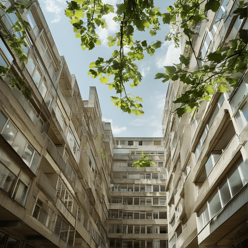 Concrete Towers in Green Canopy