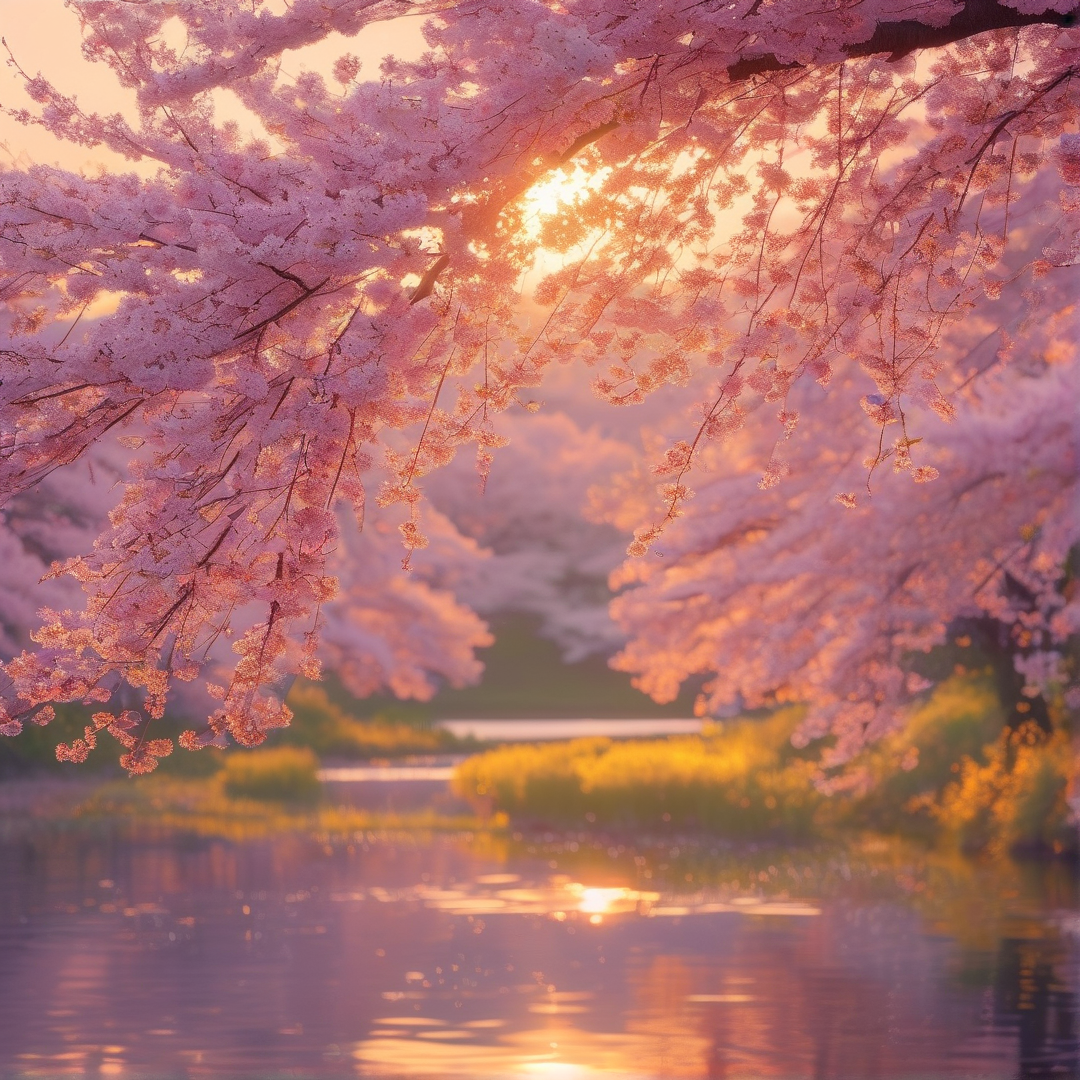 Cherry Blossoms at Sunset