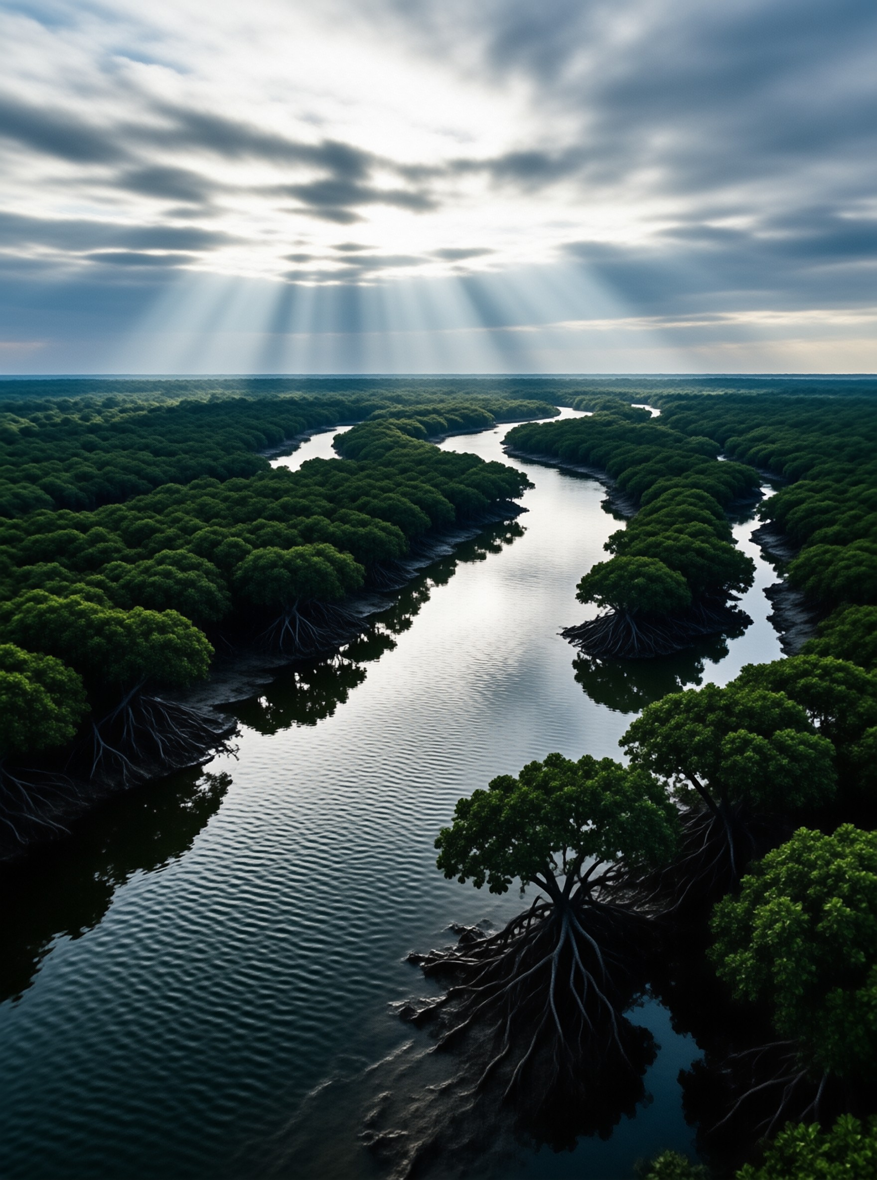Sunlight over mangrove forest