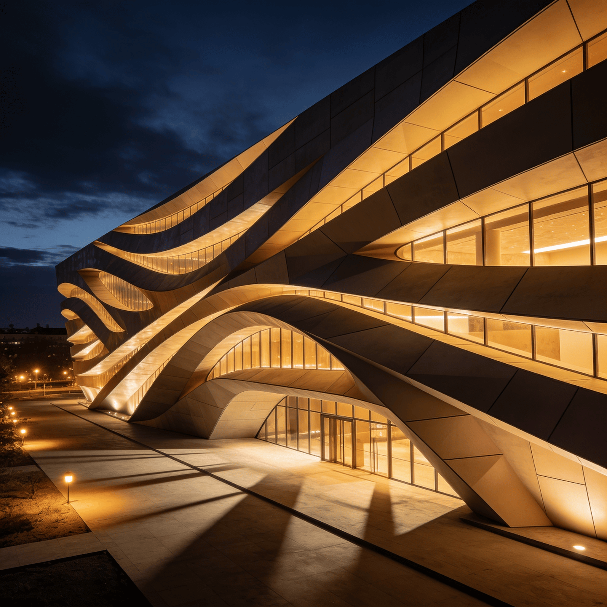 Museum with Parametric Facade — Night With Warm Lights