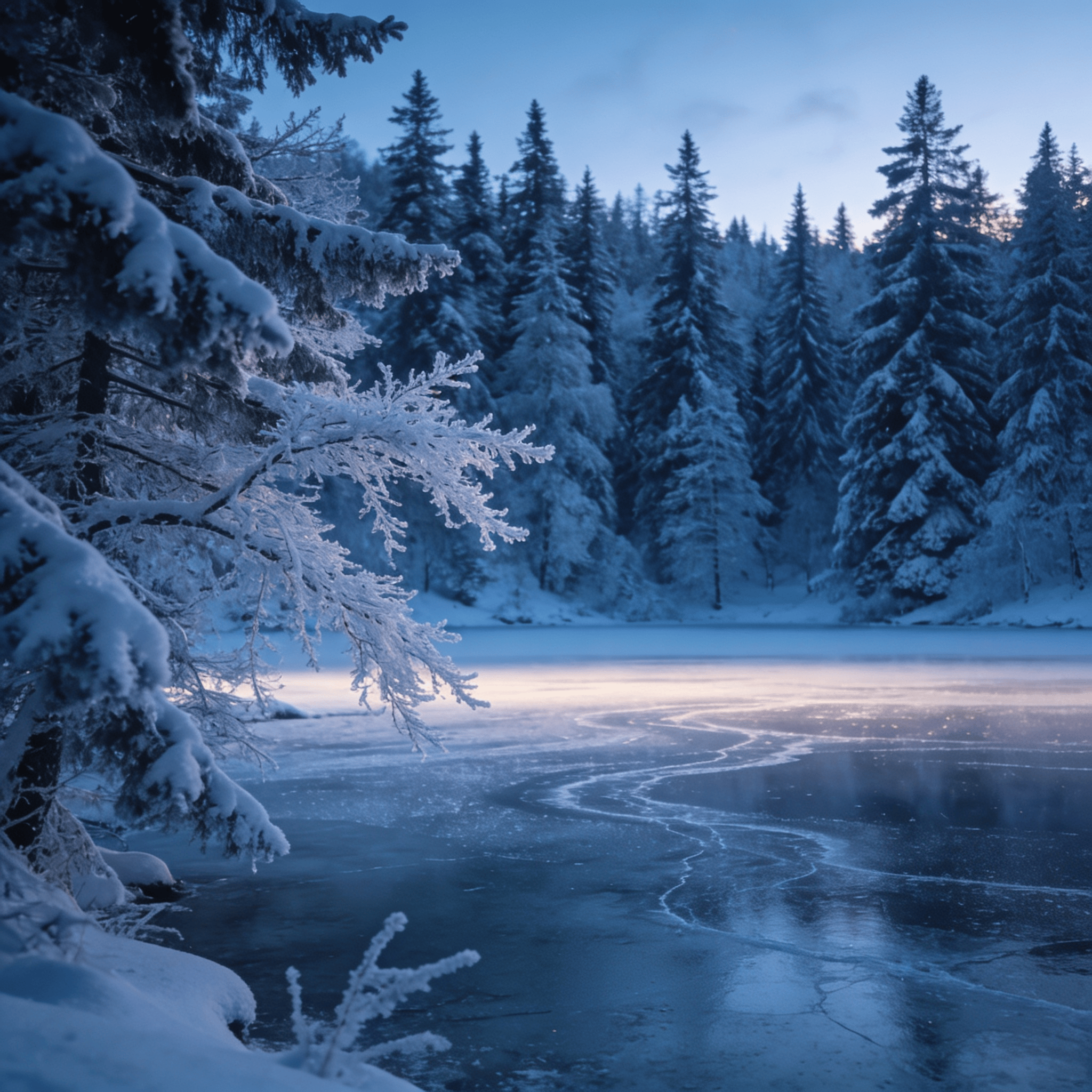 Frozen Lake Beneath Quiet Pines