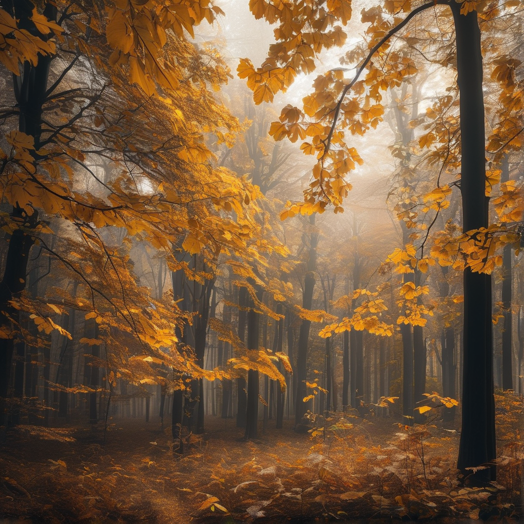 Misty Golden Autumn Forest