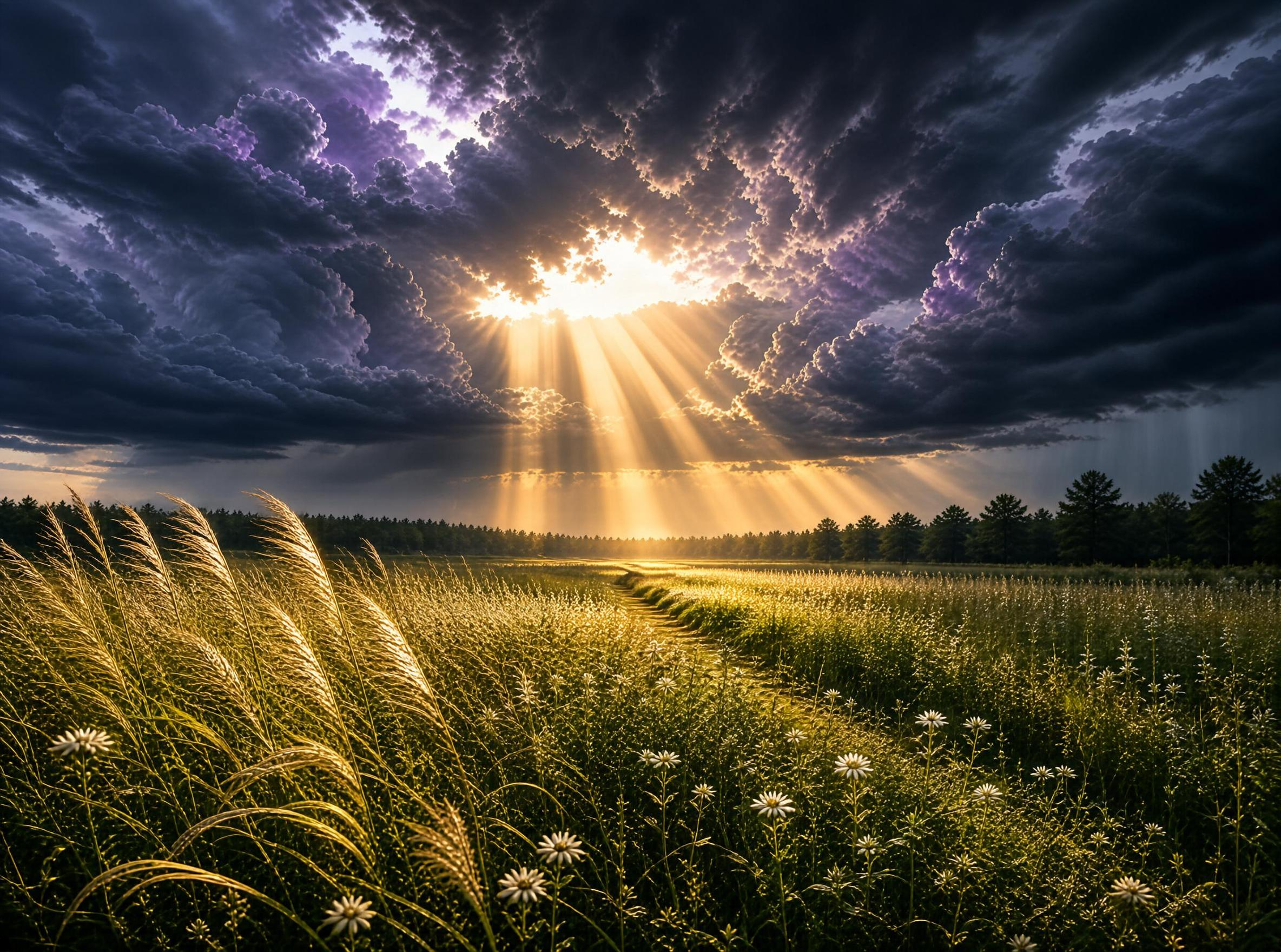 Sunbeams Over a Meadow
