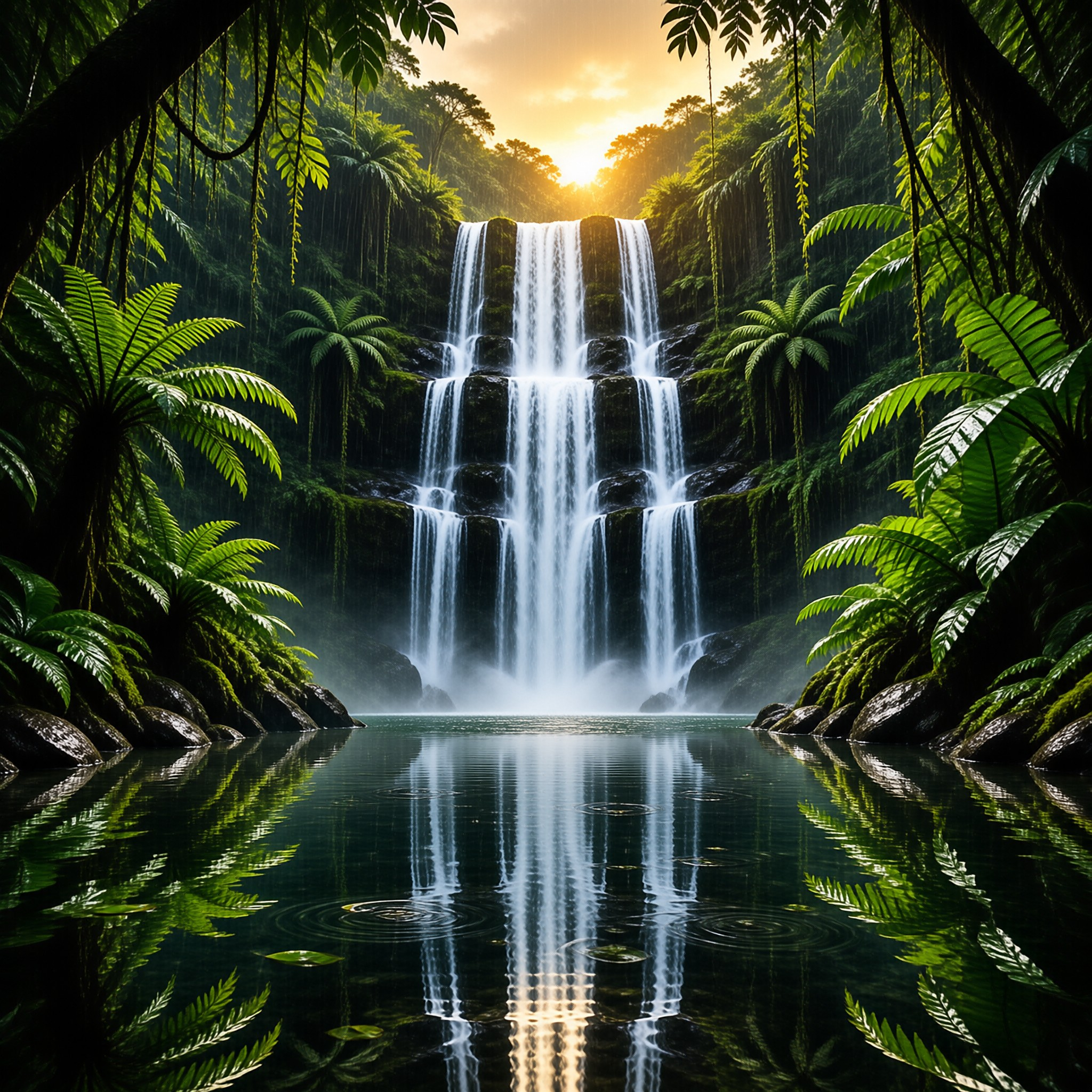 Tropical Waterfall Scene
