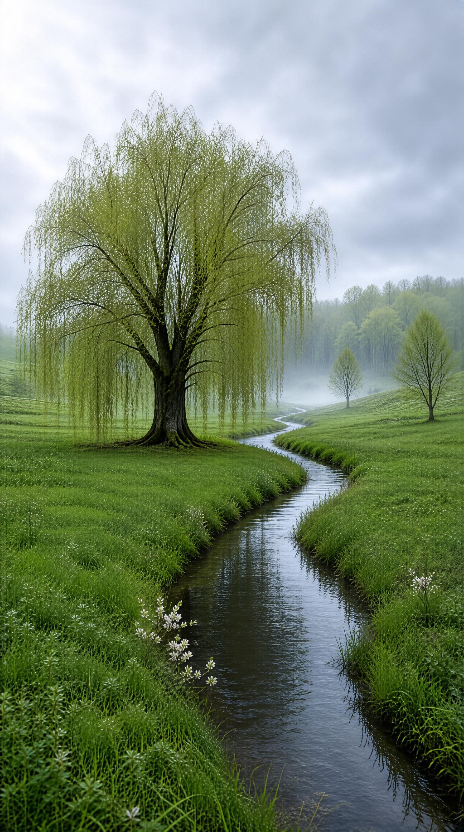 Willow Tree by a Winding Stream