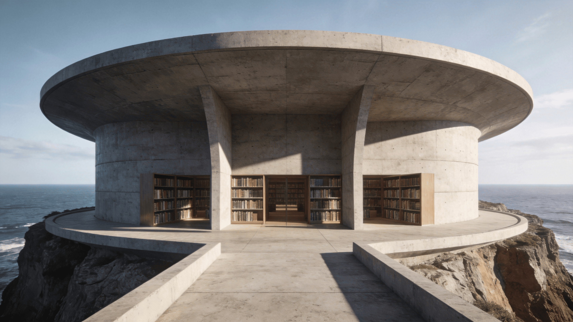 Library with Curved Concrete — Coastal Cliff