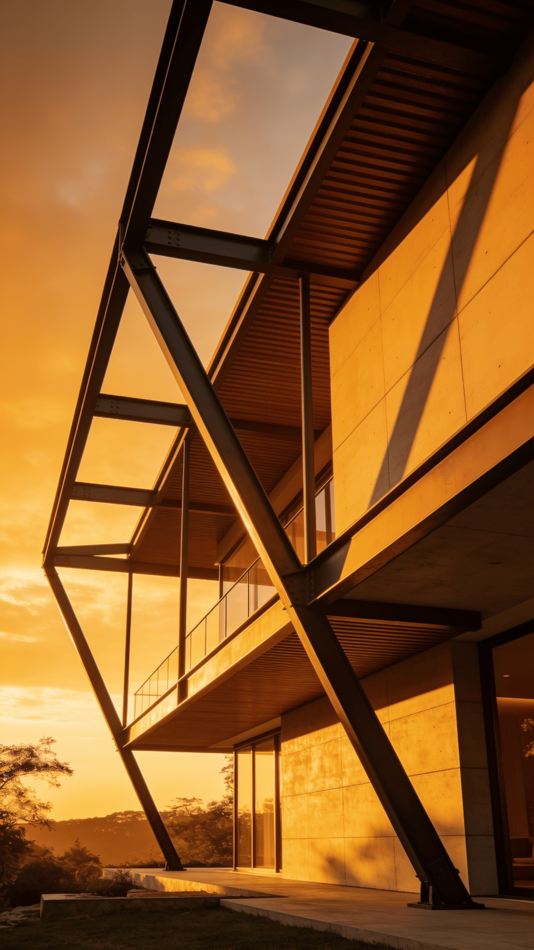 Villa with Steel Frame — Golden Sunset