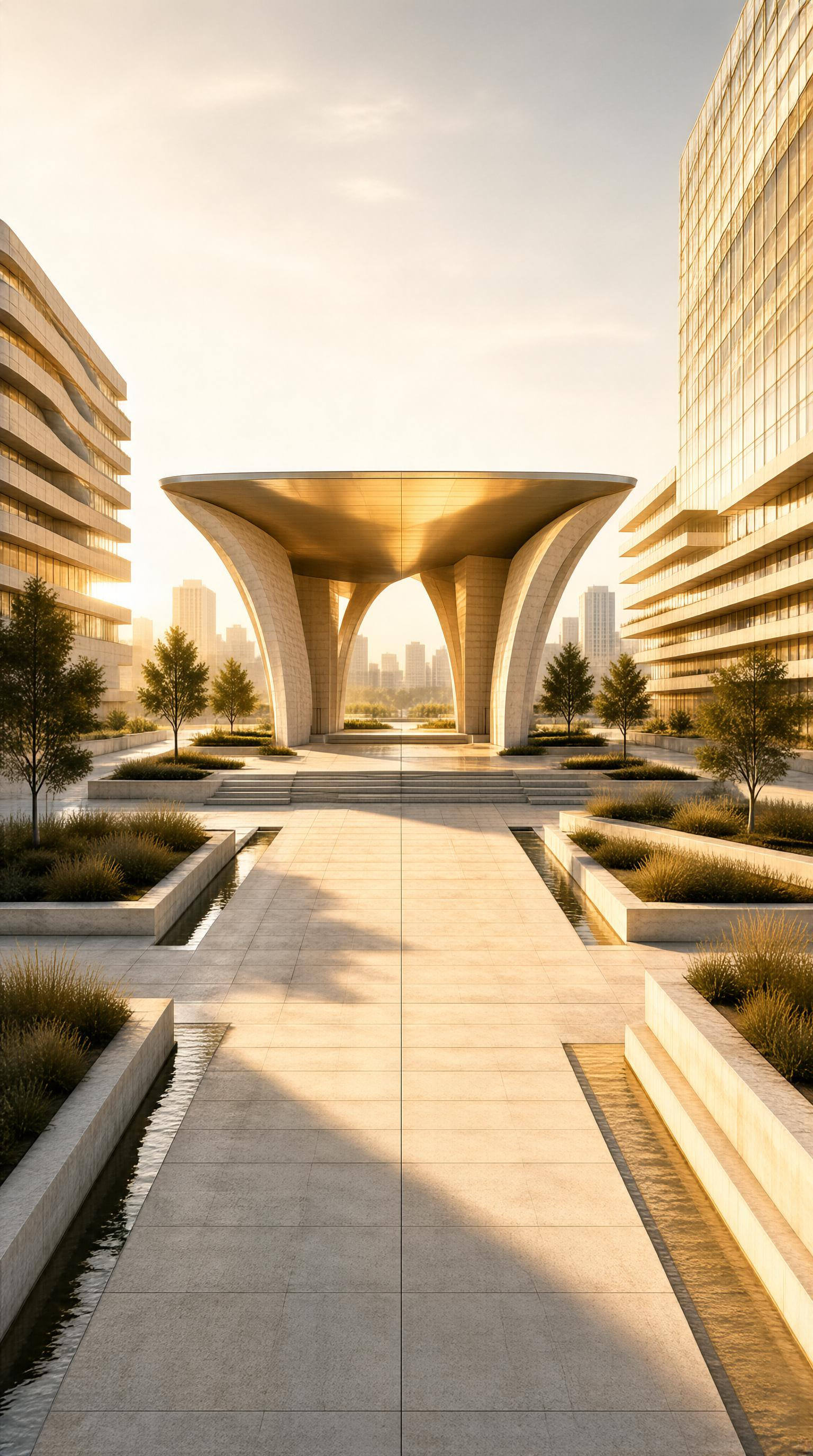 Modern Architectural Plaza with Sculptural Canopy