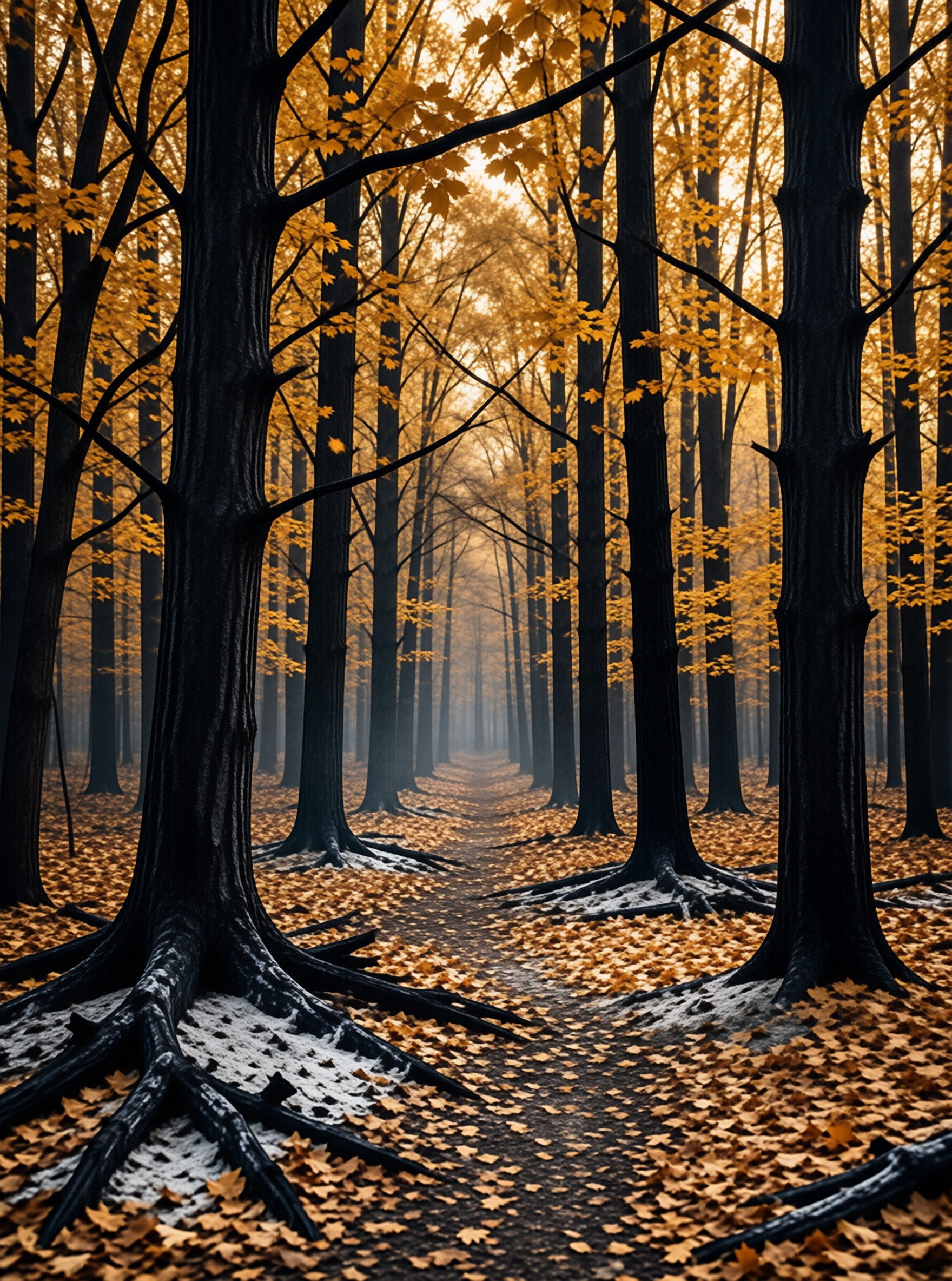 Misty Golden Forest Path