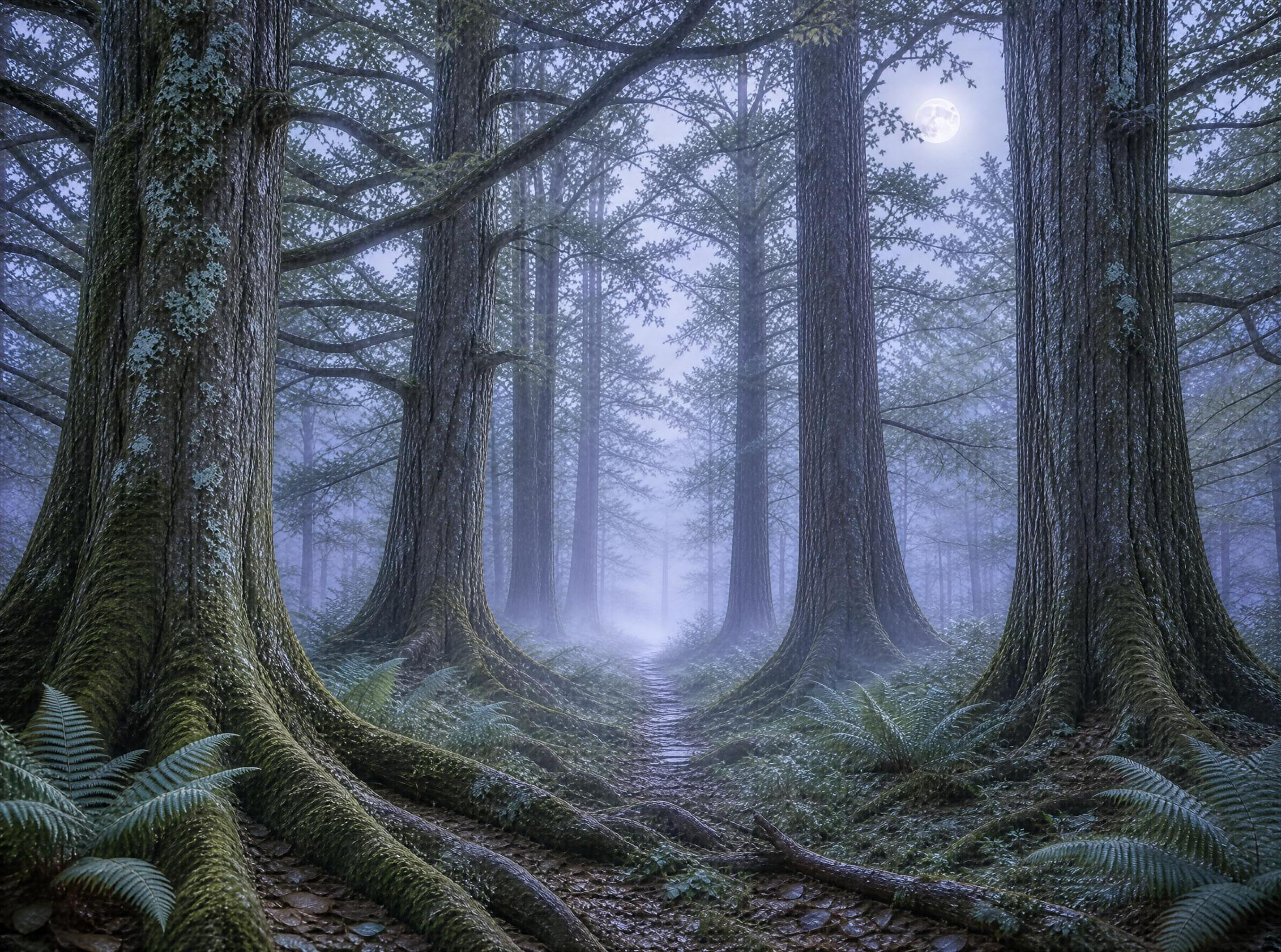 Moonlit Misty Forest