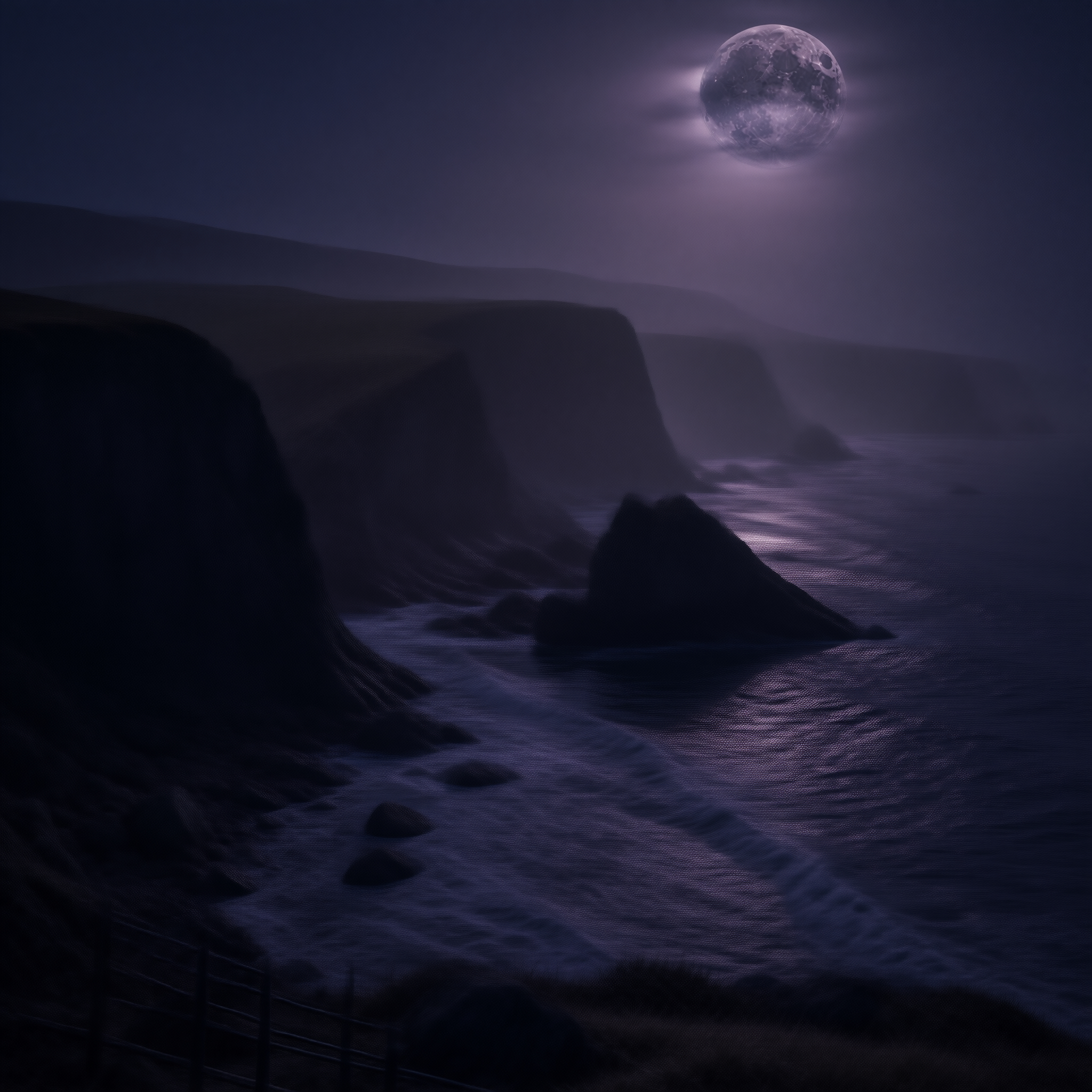 Moonlit Cliffs at Night