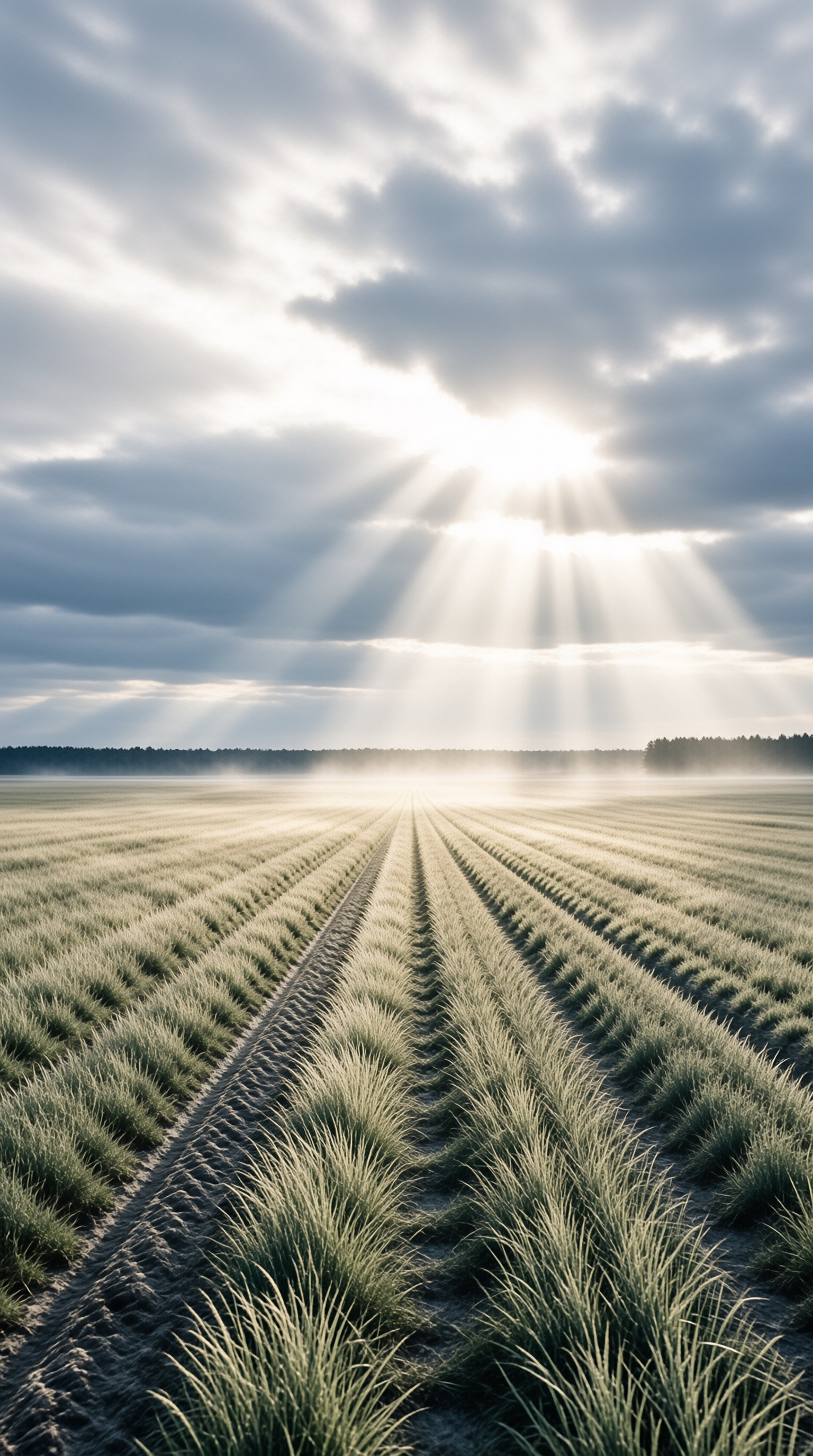 Sunbeams Over a Green Field