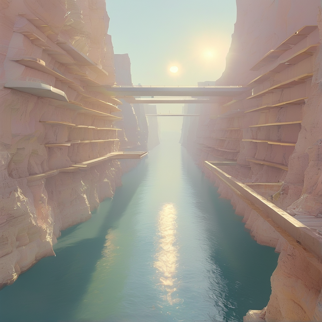Sunlit Canyon with Bridges