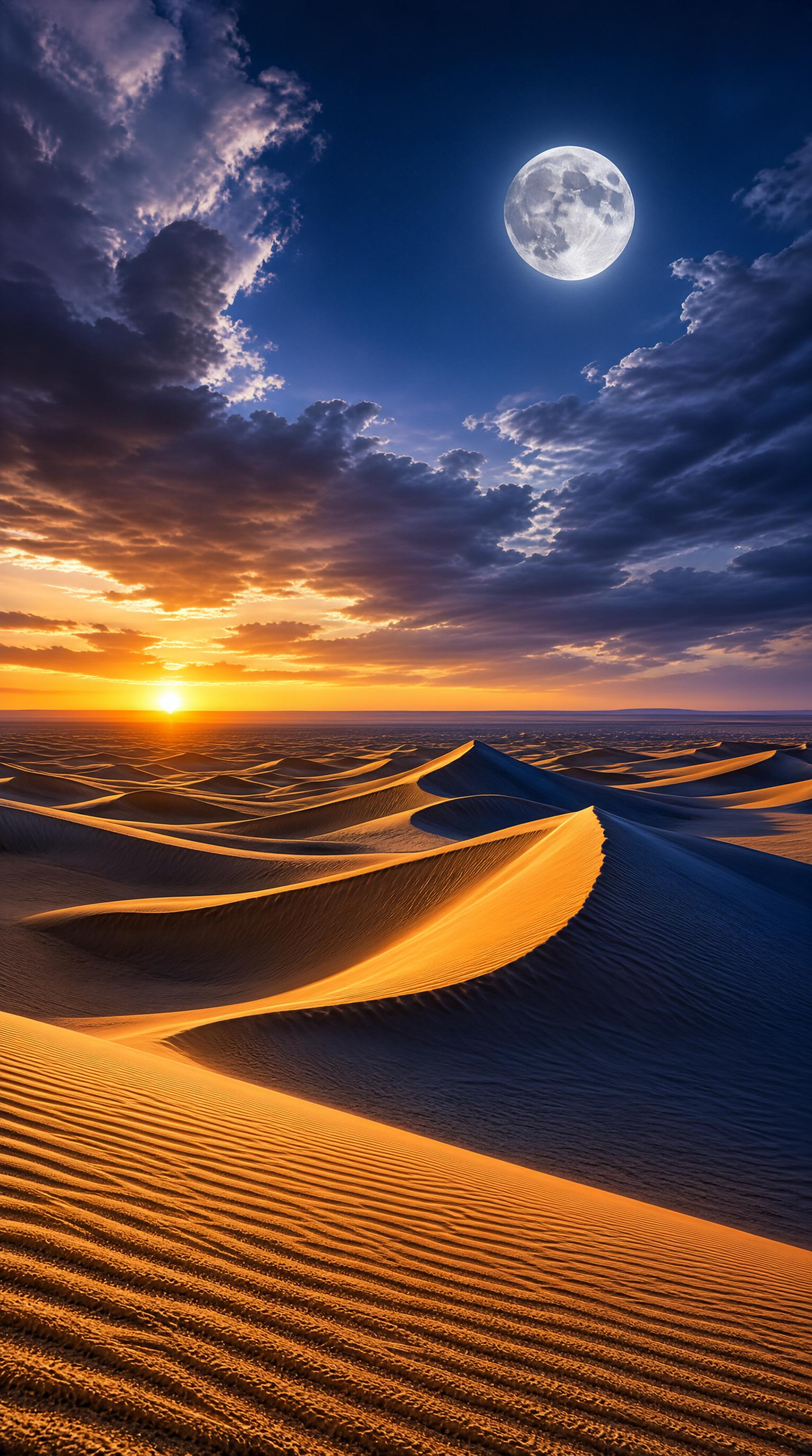 Desert Sunset with Moon
