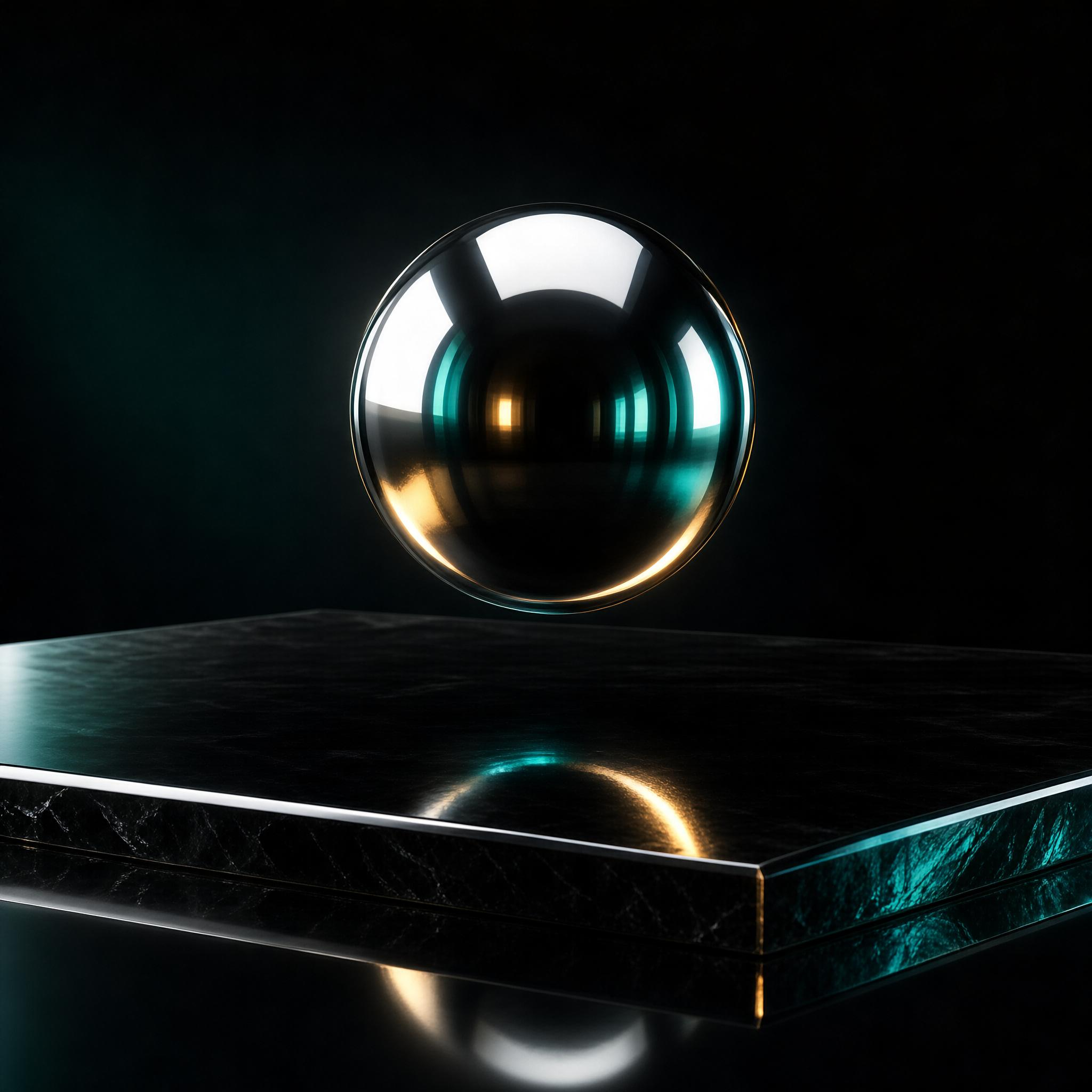 Metallic Sphere on Black Platform