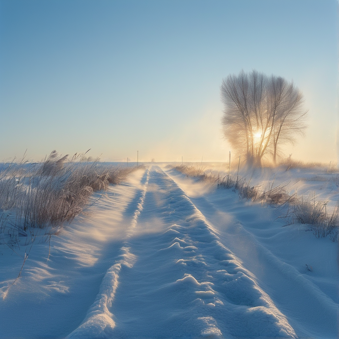 Snowy Path at Sunrise