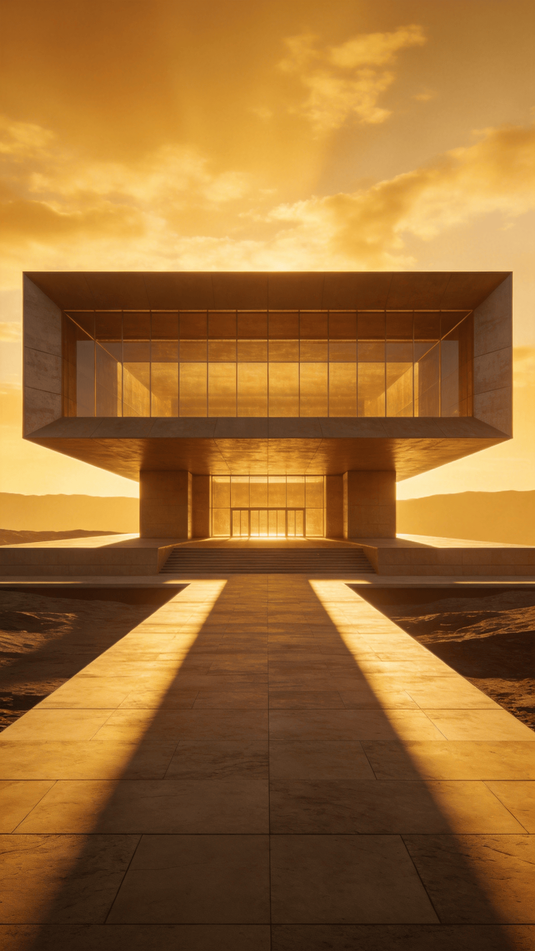 Cultural Center with Floating Cantilever — Golden Sunset